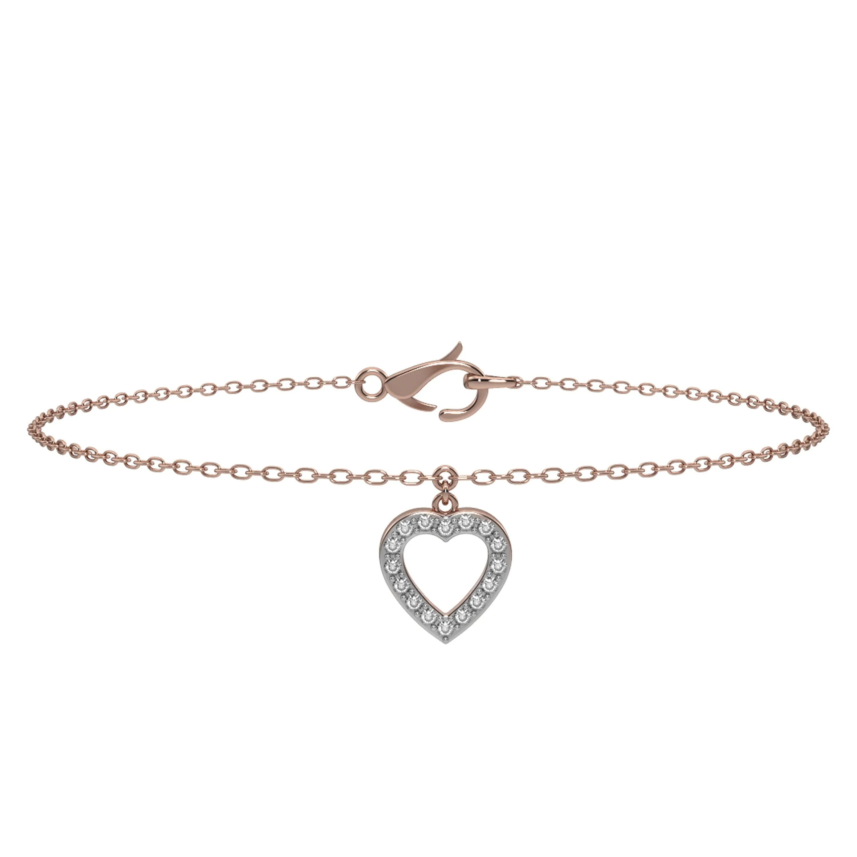Diamond Fashion Dangle Heart Bracelet in 10K Rose Gold