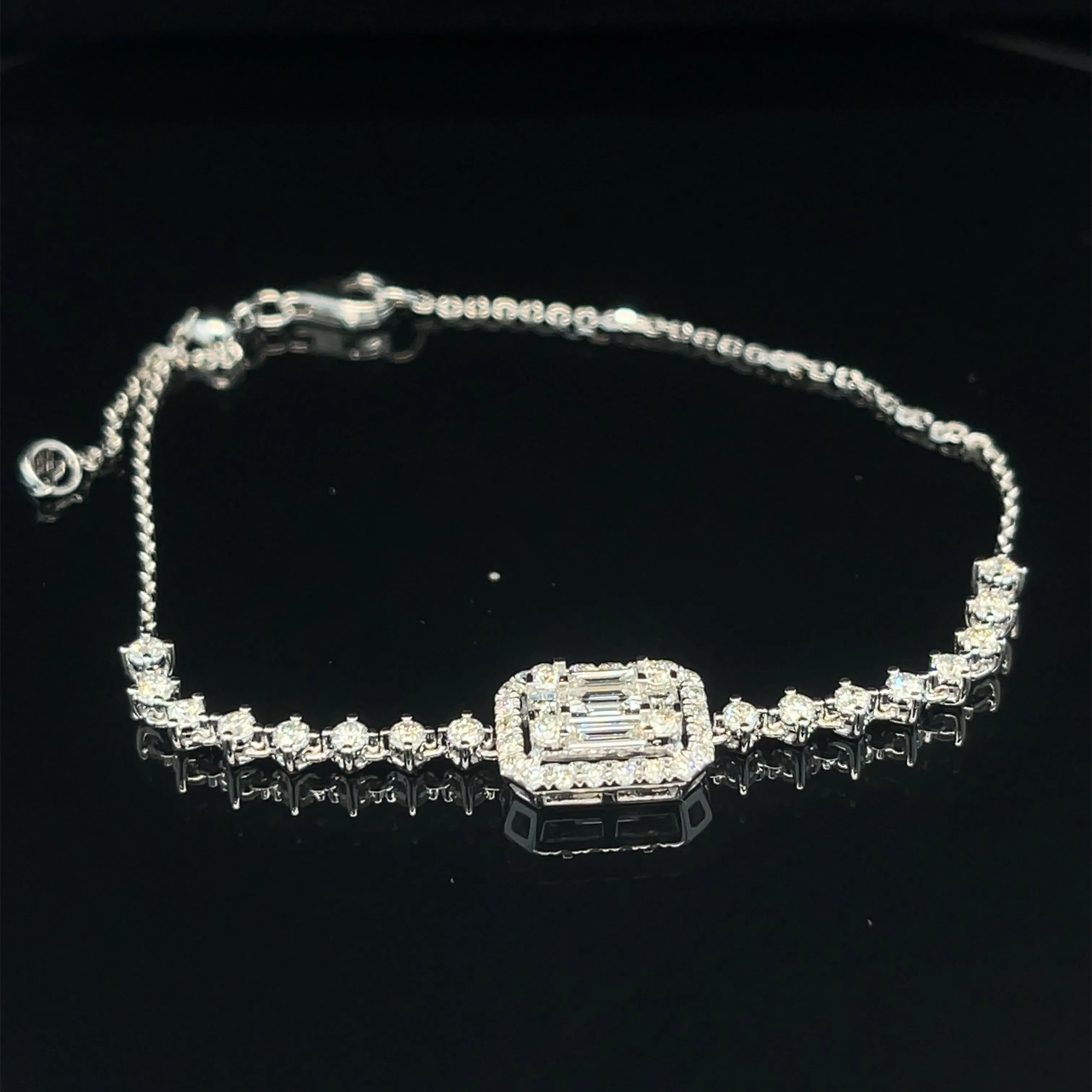 Diamond Halo Cluster Art Deco Tennis Bracelet in 18k White Gold - #567 - BRDIA092693