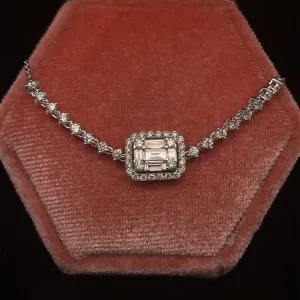 Diamond Halo Cluster Art Deco Tennis Bracelet in 18k White Gold - #567 - BRDIA092693