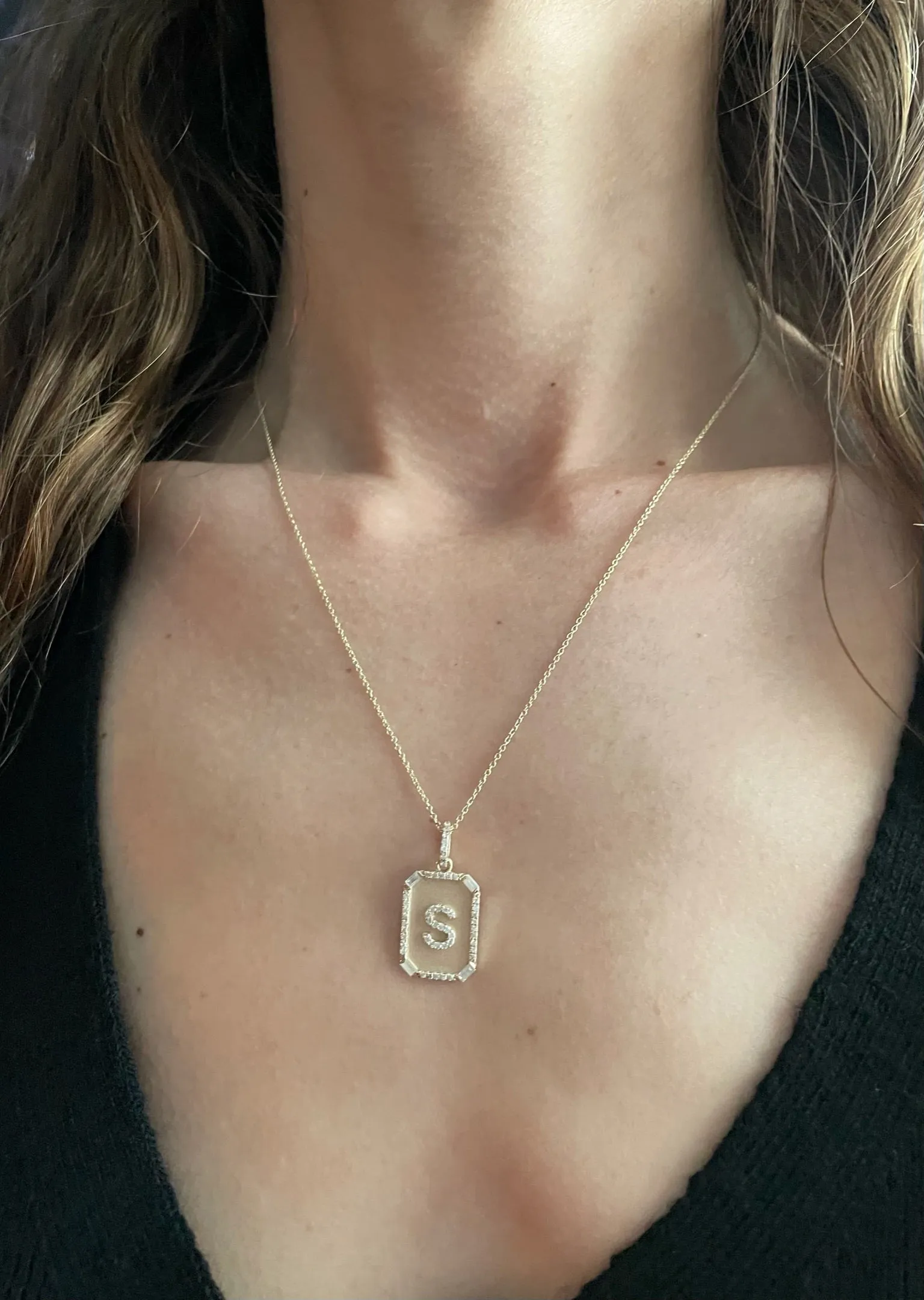 Diamond Initial Dog Tag