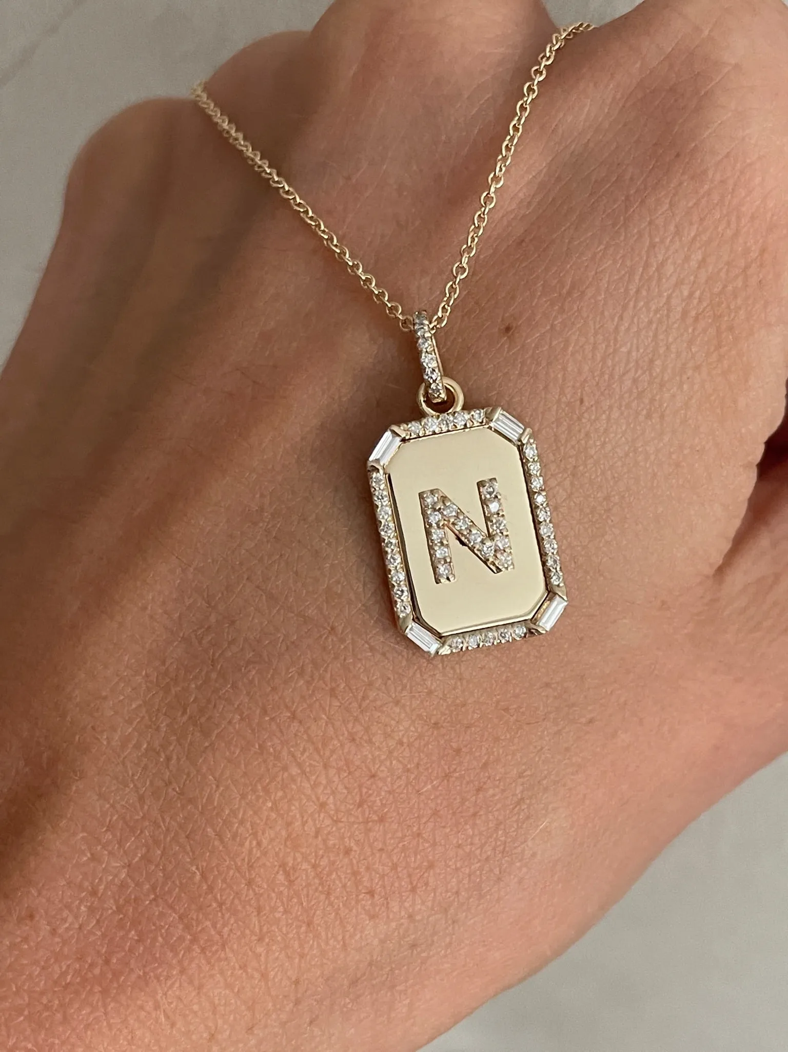 Diamond Initial Dog Tag