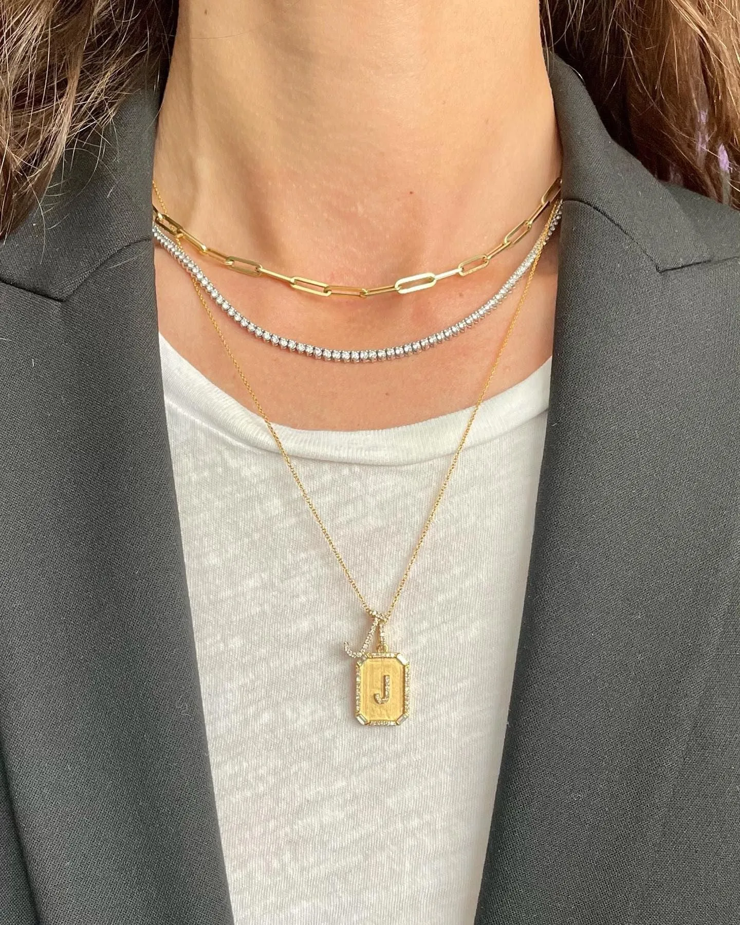 Diamond Initial Dog Tag