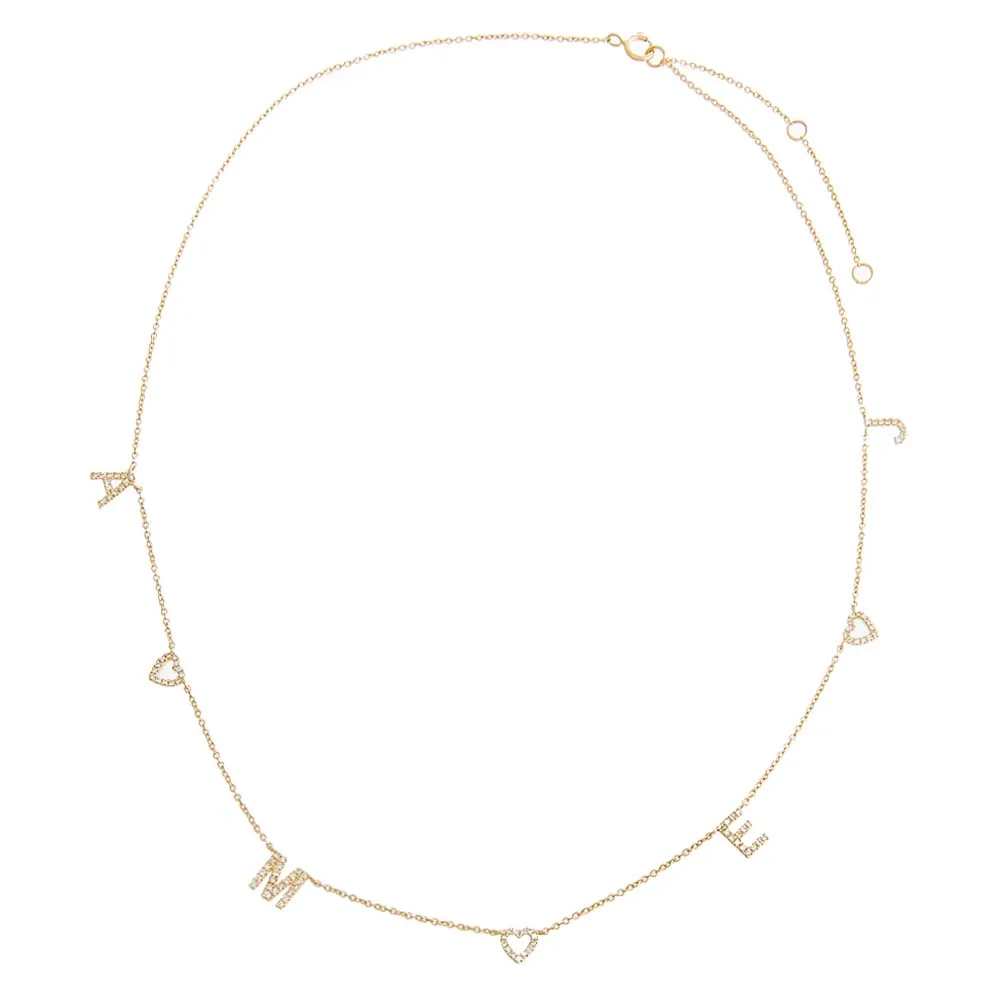 Diamond Pave Open Hearts X Initials Necklace 14K
