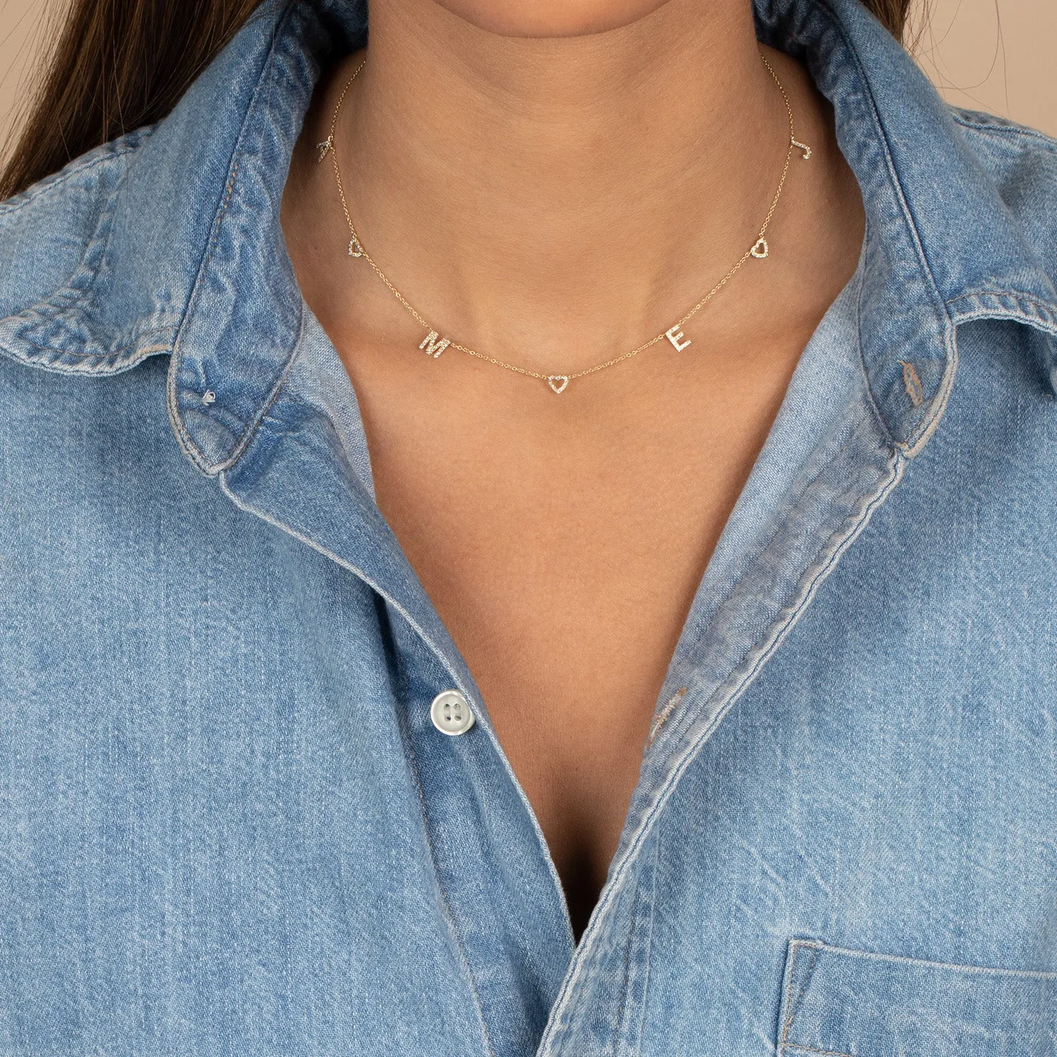 Diamond Pave Open Hearts X Initials Necklace 14K