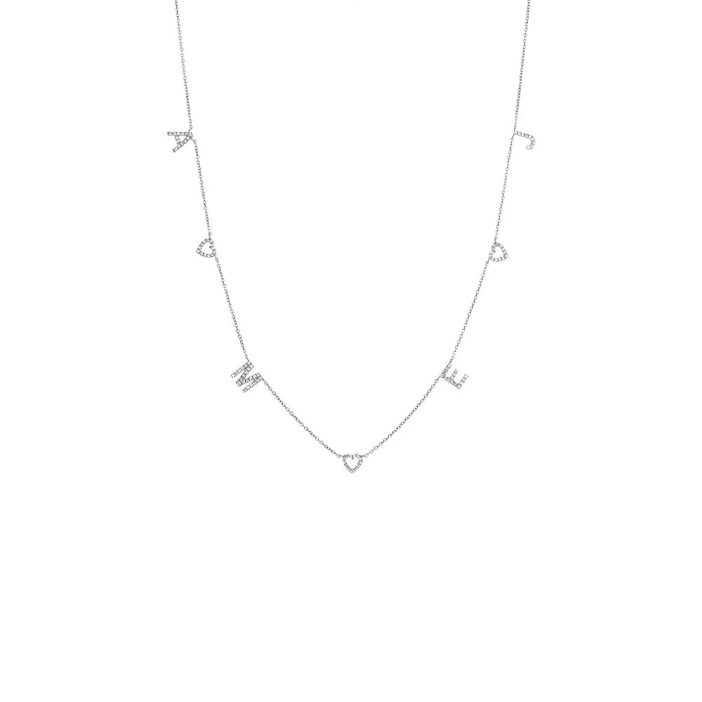 Diamond Pave Open Hearts X Initials Necklace 14K