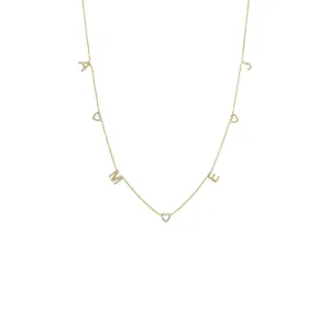 Diamond Pave Open Hearts X Initials Necklace 14K