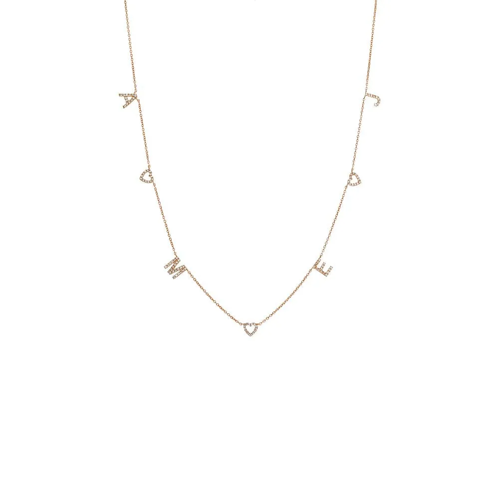 Diamond Pave Open Hearts X Initials Necklace 14K