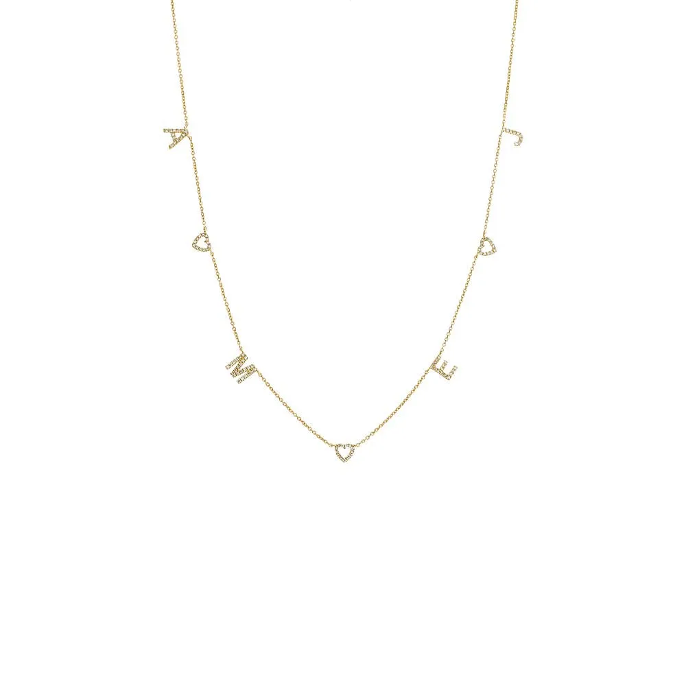 Diamond Pave Open Hearts X Initials Necklace 14K