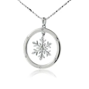 Diamond Snowflake in Circle Pendant with Chain