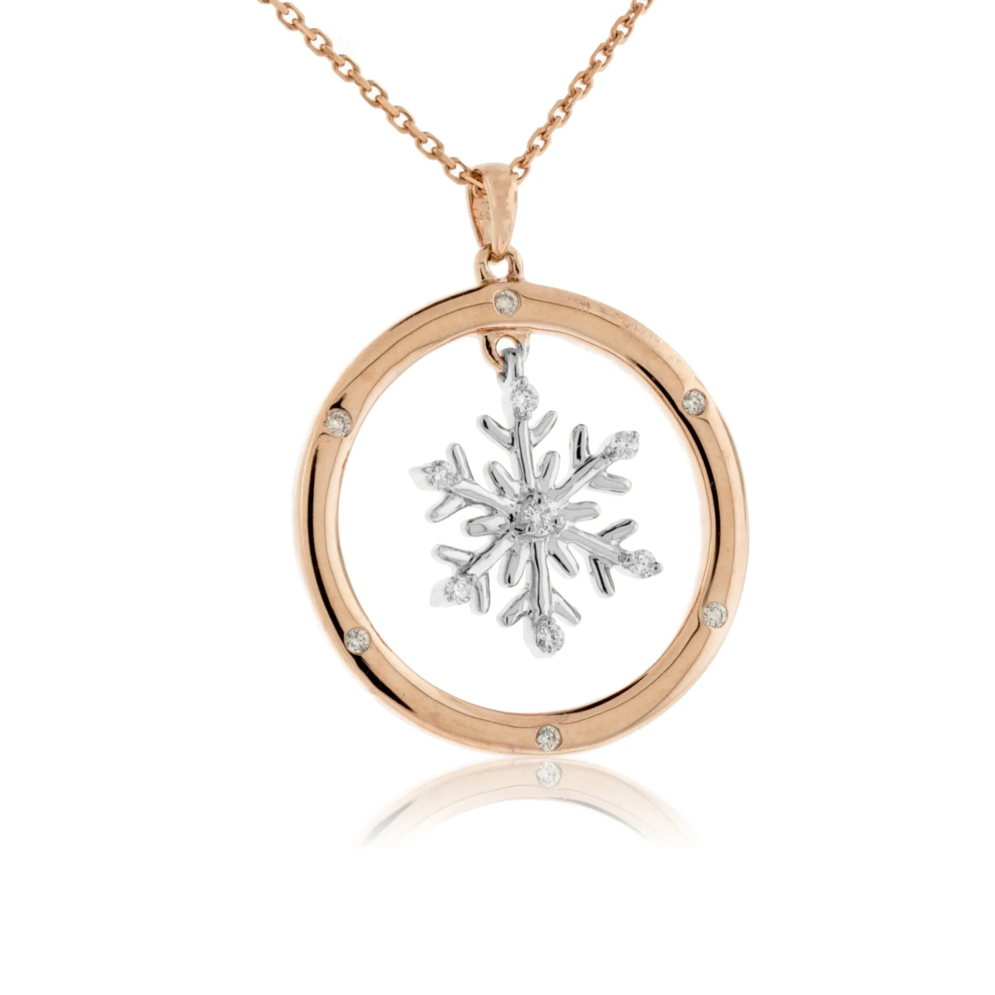 Diamond Snowflake in Circle Pendant with Chain