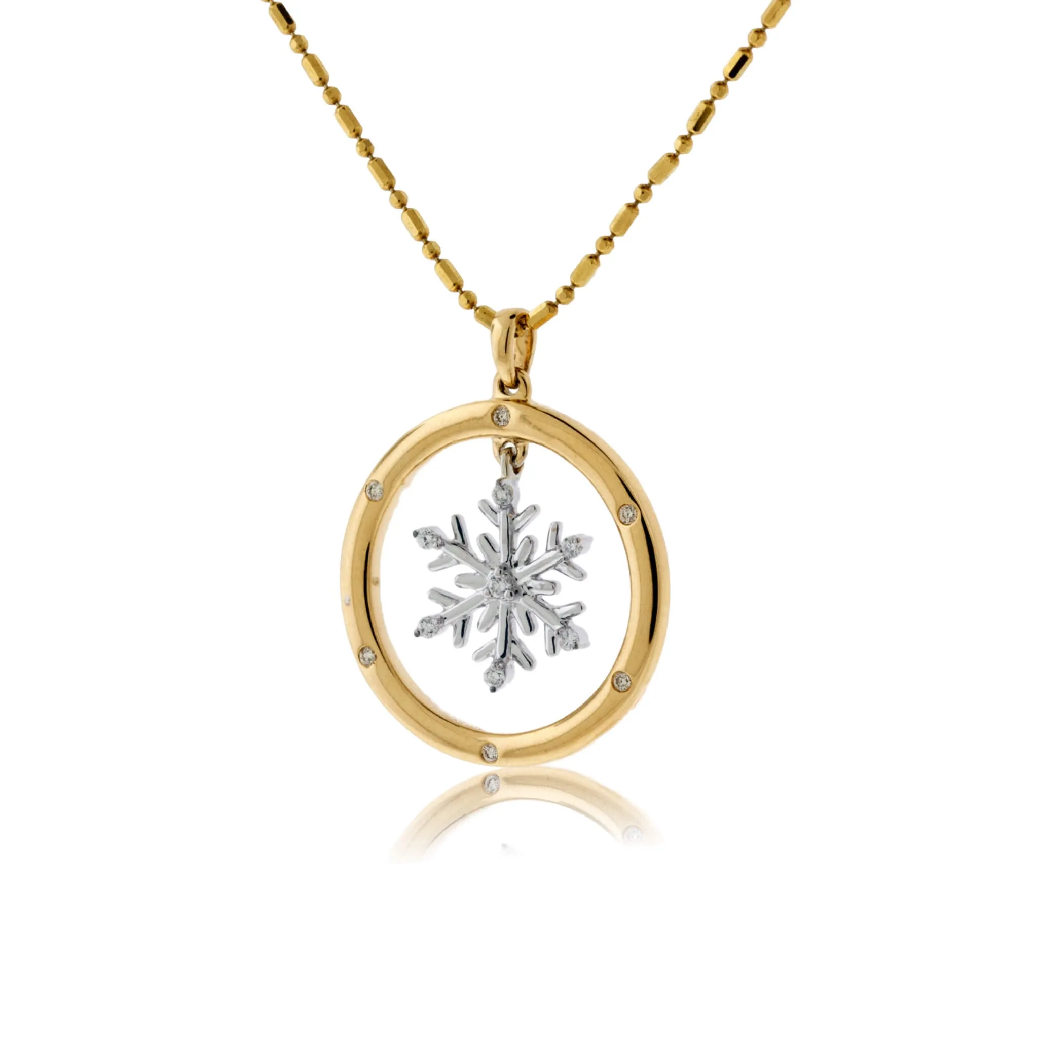 Diamond Snowflake in Circle Pendant with Chain