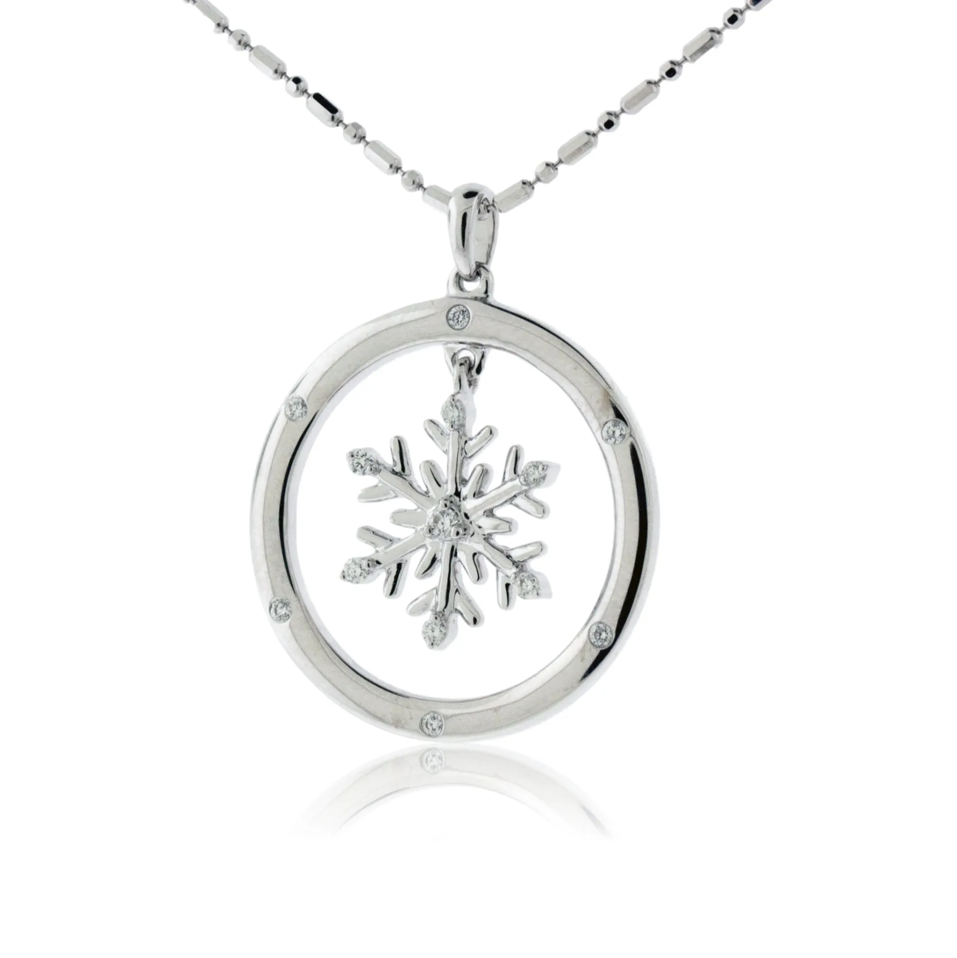 Diamond Snowflake in Circle Pendant with Chain