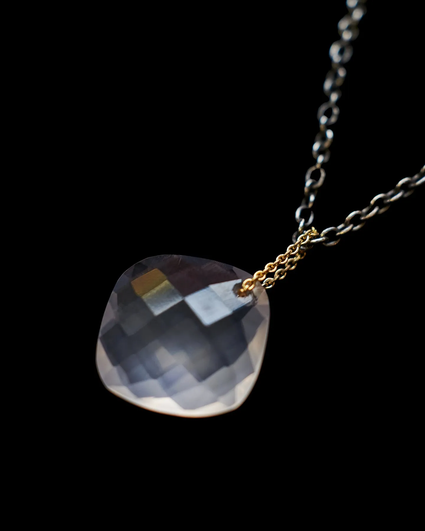 Diamond Square Cut Rose Quartz Love Energy Long Chain Necklace