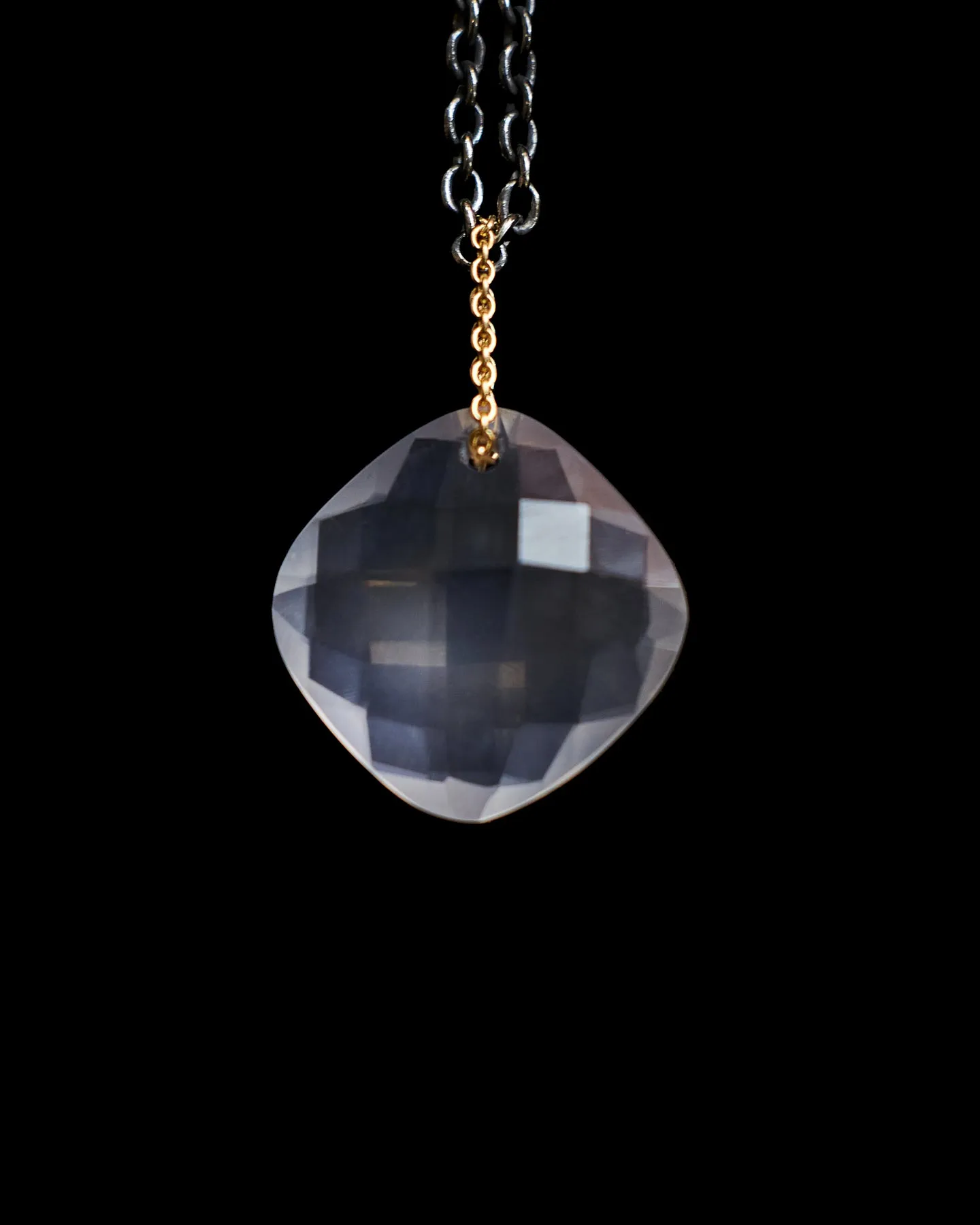 Diamond Square Cut Rose Quartz Love Energy Long Chain Necklace