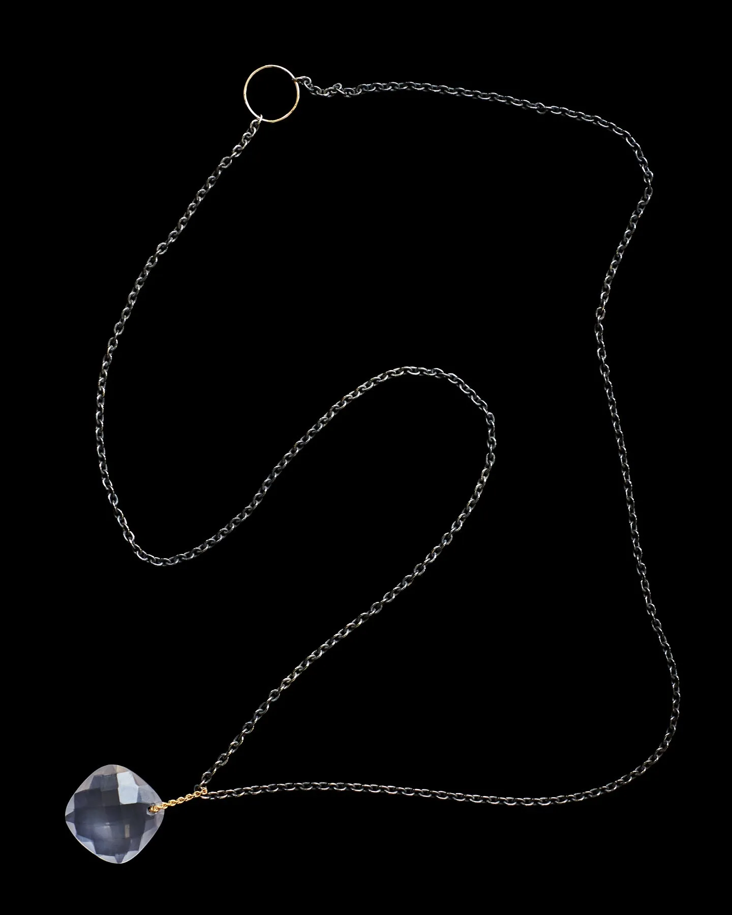 Diamond Square Cut Rose Quartz Love Energy Long Chain Necklace