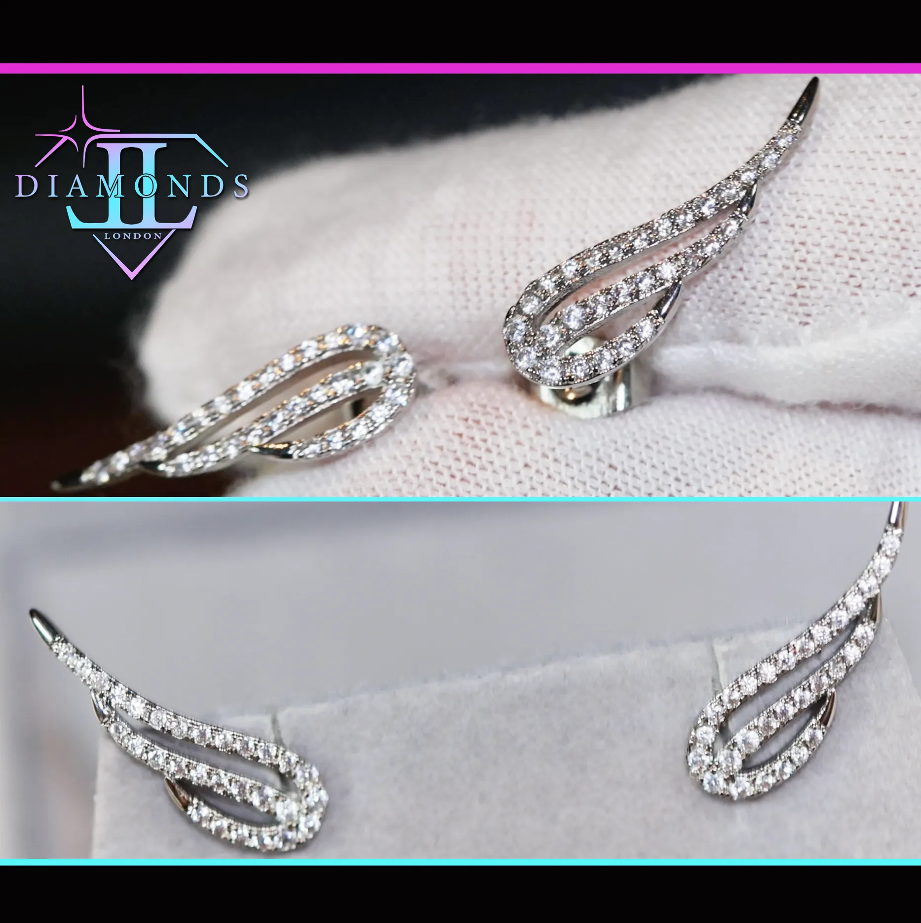 Diamond Wing Earrings | Wing Earrings | Feather Earrings | Womens Earrings | Womens Diamond Earrings | Angel Earrings | Cuff Earrings