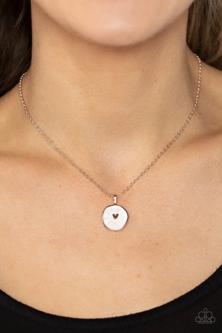 Do What You Love - Rose Gold - Heart Cutout White Seashell Paparazzi Short Necklace