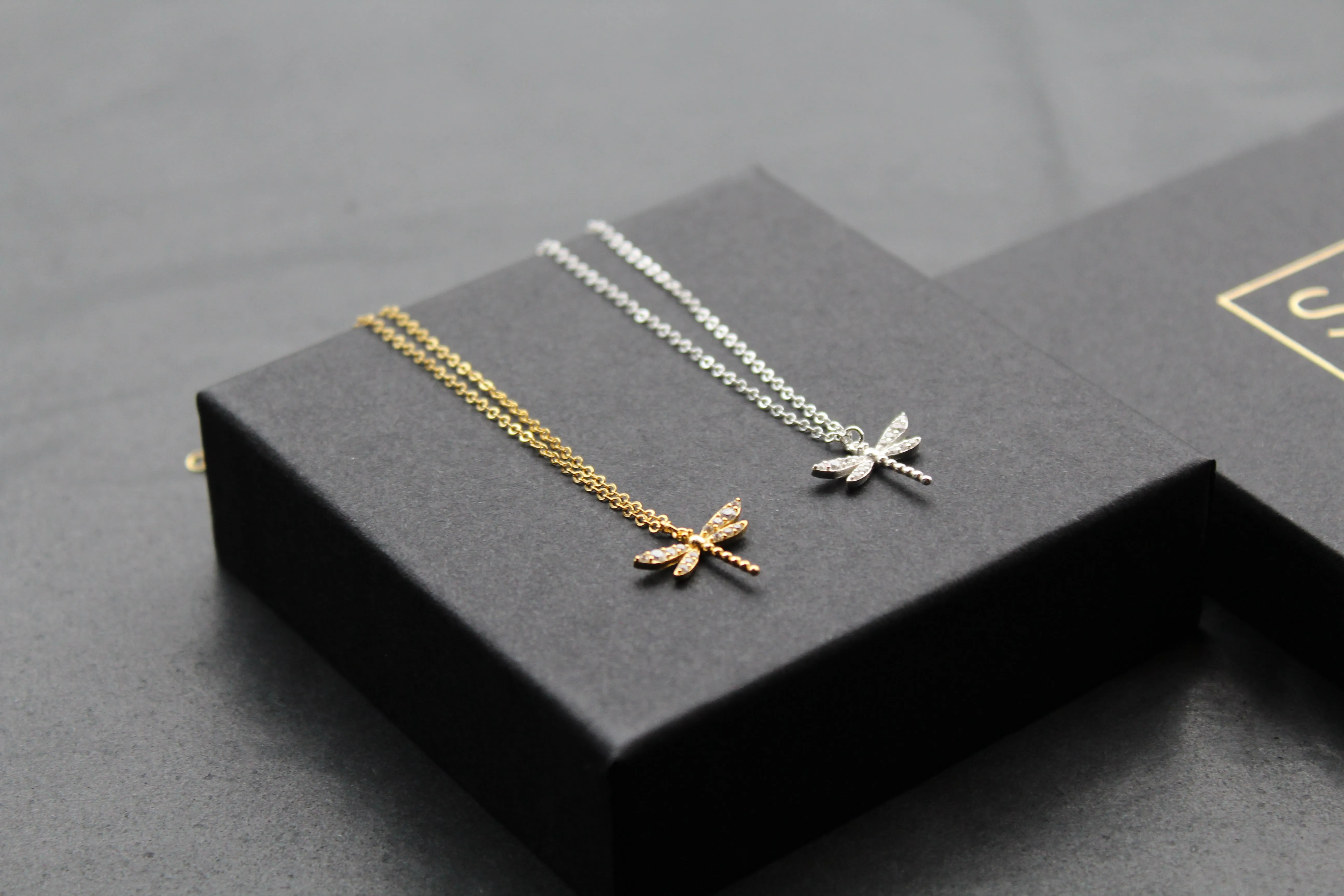 Dragonfly Necklaces with Clear CZ Stones