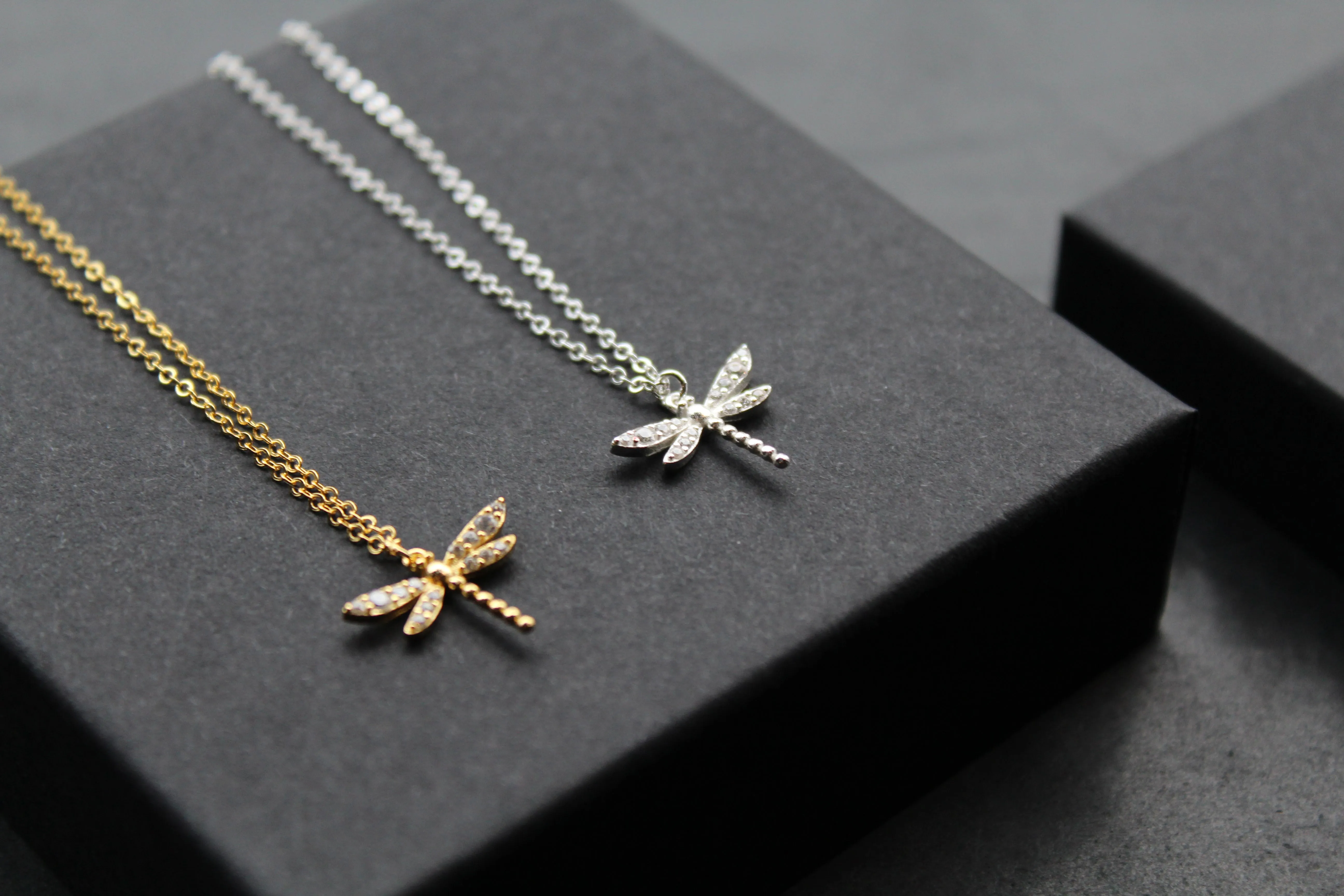 Dragonfly Necklaces with Clear CZ Stones