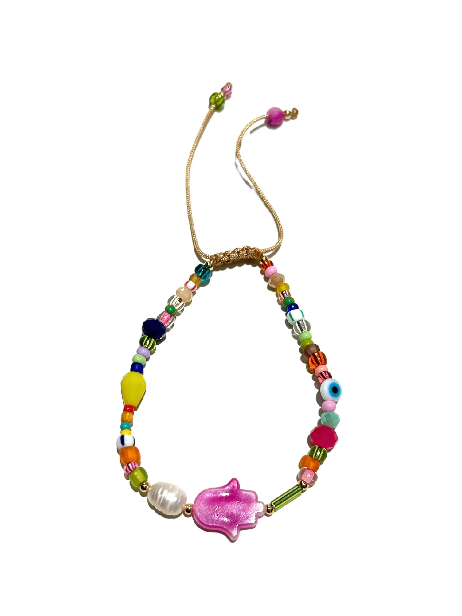 E-HC DESIGNS- Hamsa Hand with Pearl and Seedbeads Adjustable Bracelet (different colors available)