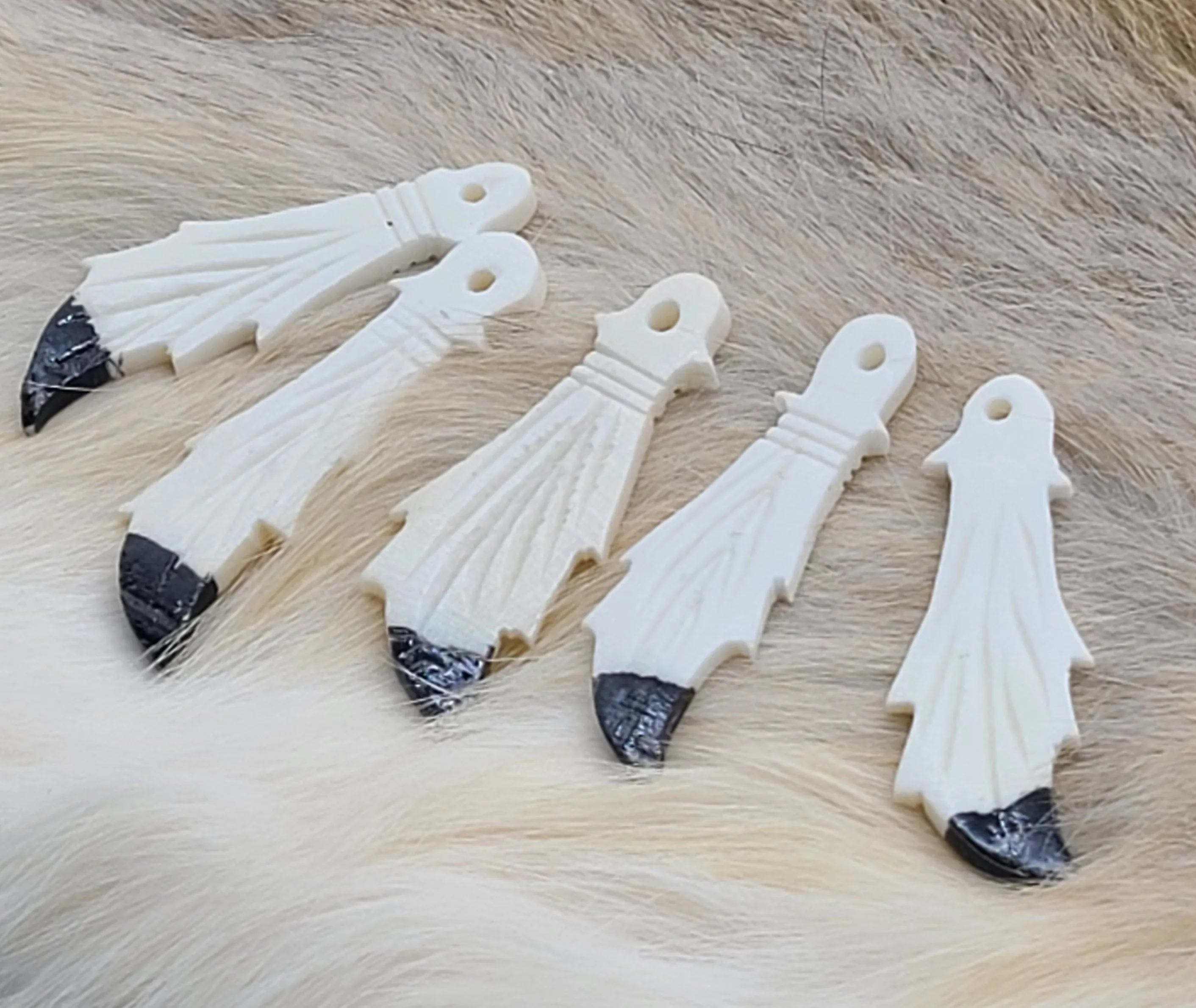 Eagle Feather Pendants Set of 5 Cow Bone, Hand carved Painted tips, for Necklaces, Earrings, Arm Bands, Bracelets, Chokers