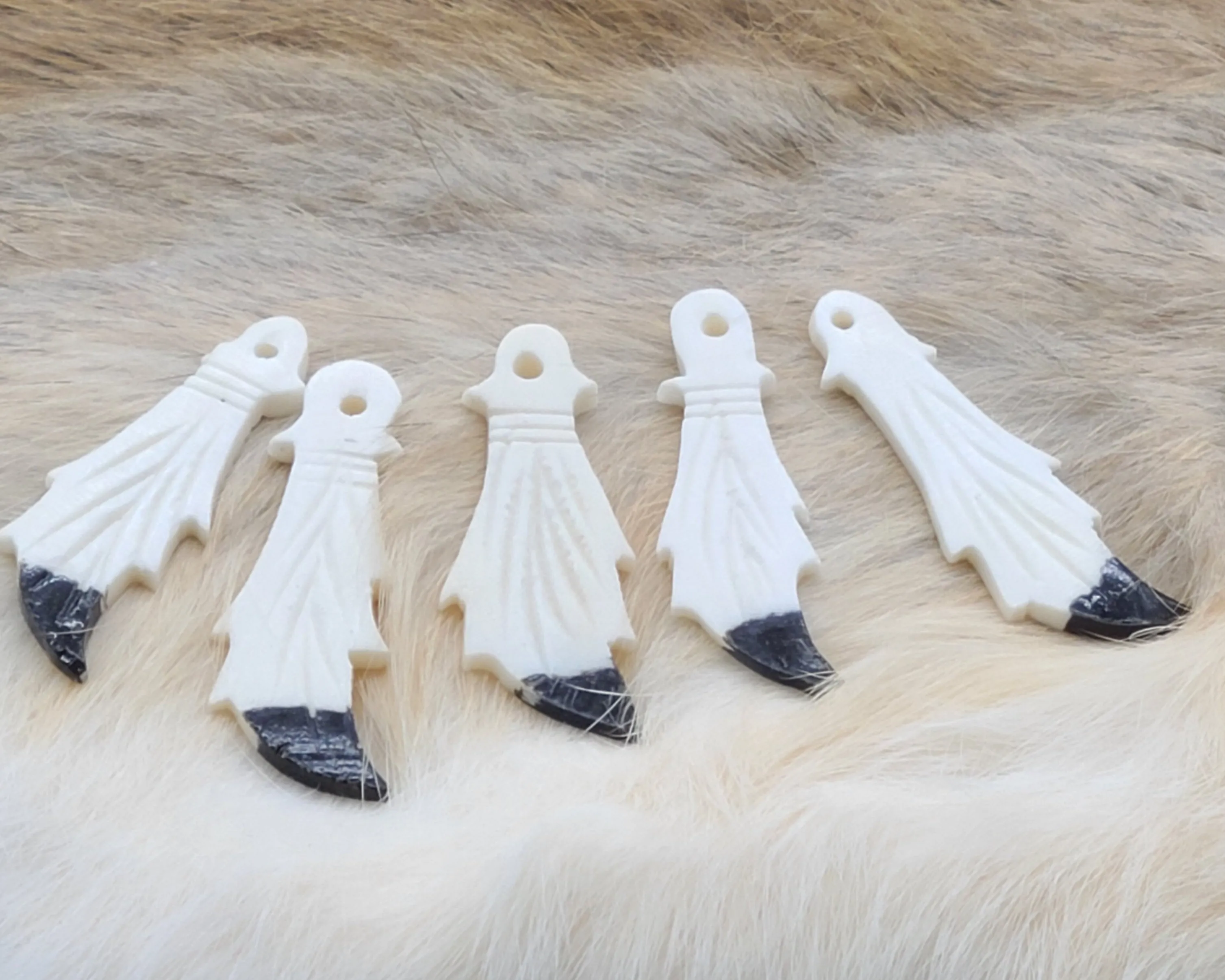 Eagle Feather Pendants Set of 5 Cow Bone, Hand carved Painted tips, for Necklaces, Earrings, Arm Bands, Bracelets, Chokers