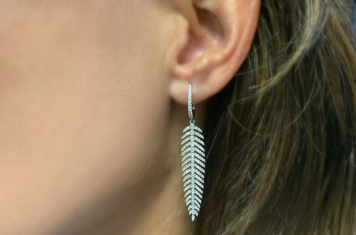 Earrings 18kt Gold Feather Drops & Diamonds