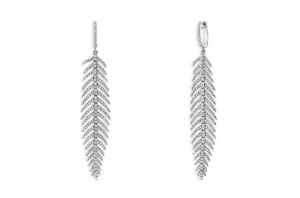 Earrings 18kt Gold Feather Drops & Diamonds