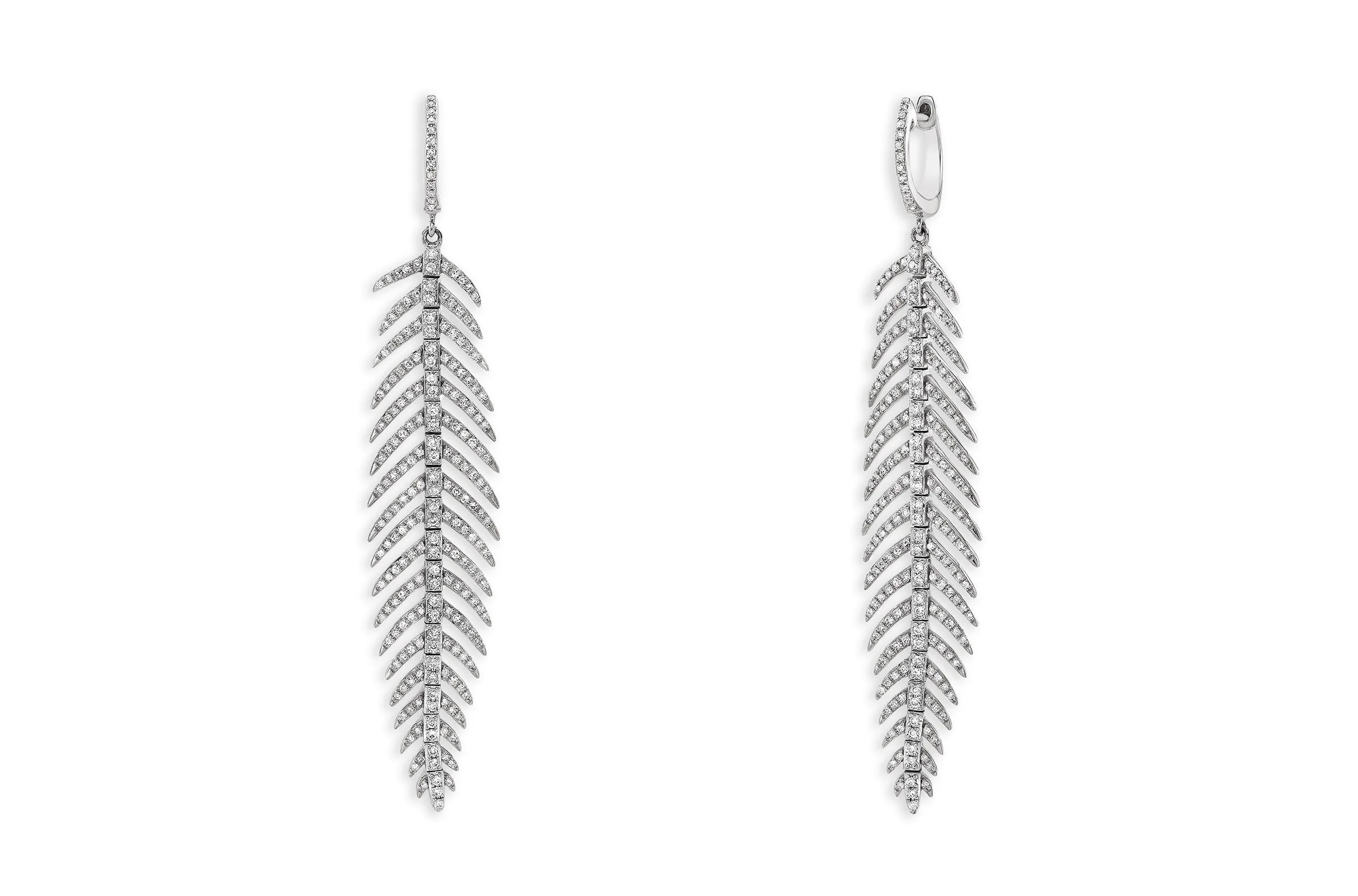 Earrings 18kt Gold Feather Drops & Diamonds