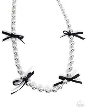 Elegant Event - Black - Ribbon Silver Bead Paparazzi Short Necklace