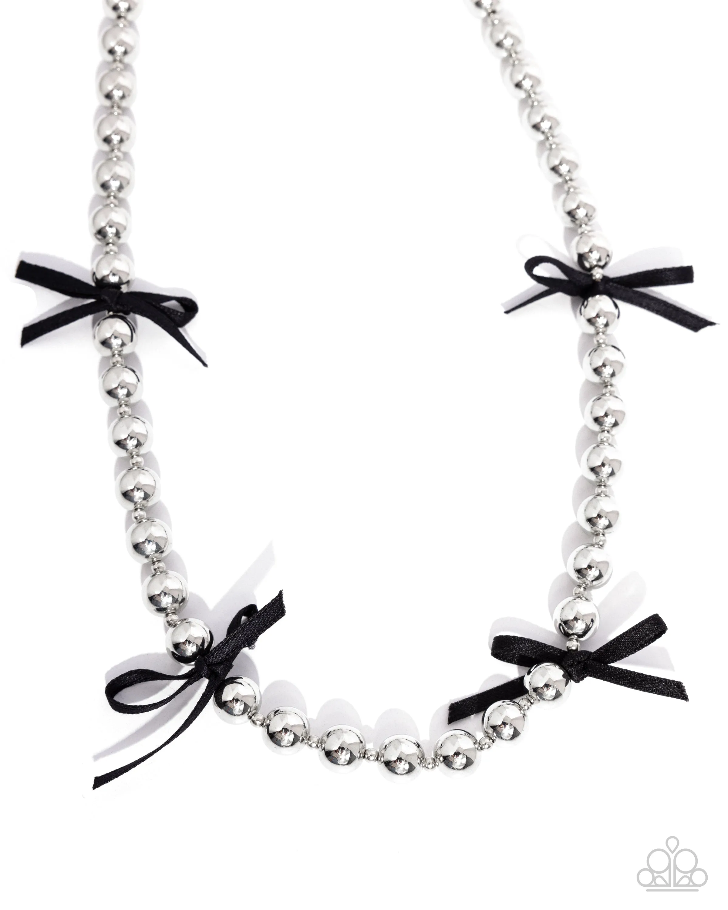 Elegant Event - Black - Ribbon Silver Bead Paparazzi Short Necklace