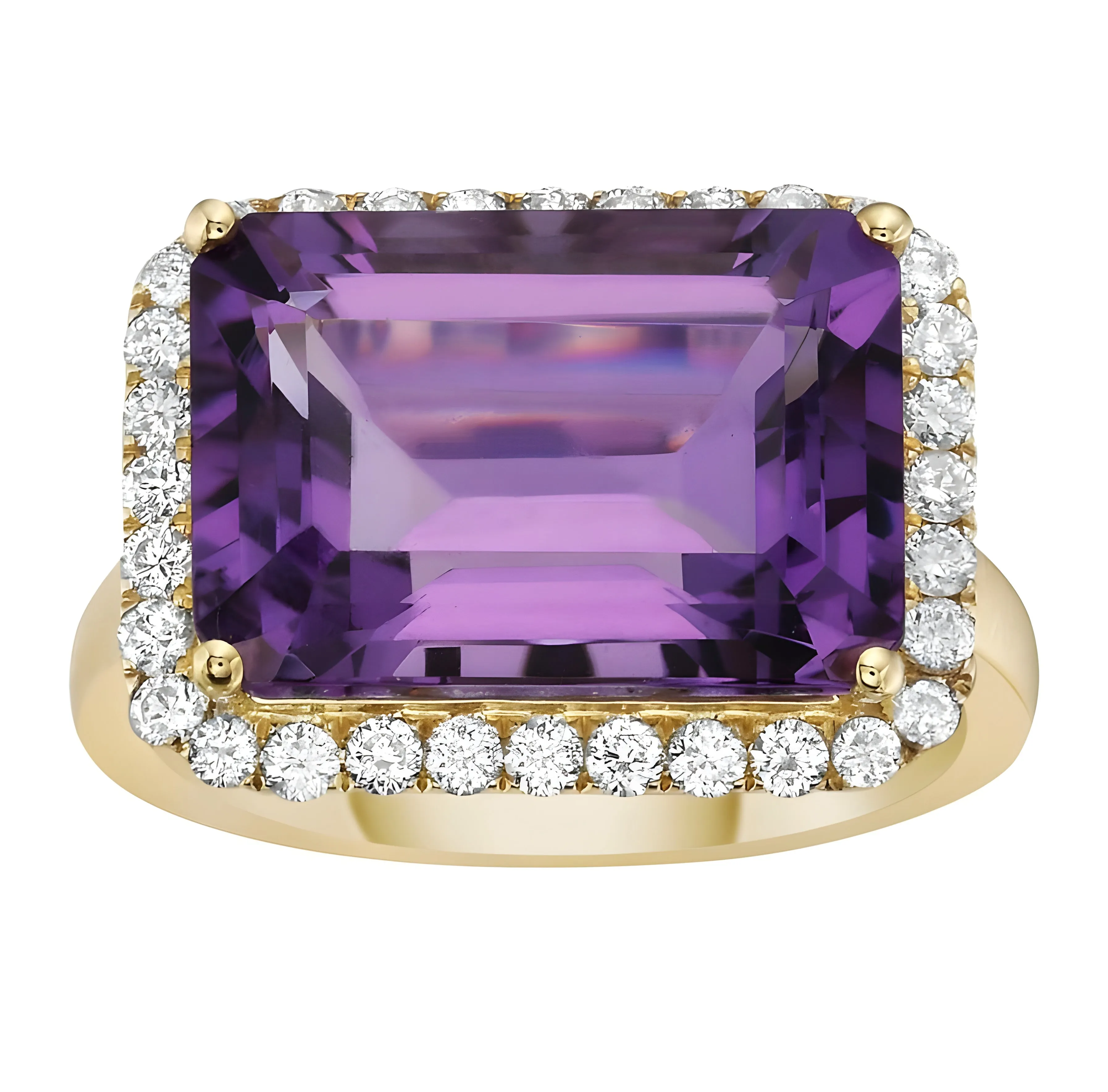 Emerald Cut Amethyst & Diamond Halo Cocktail Ring