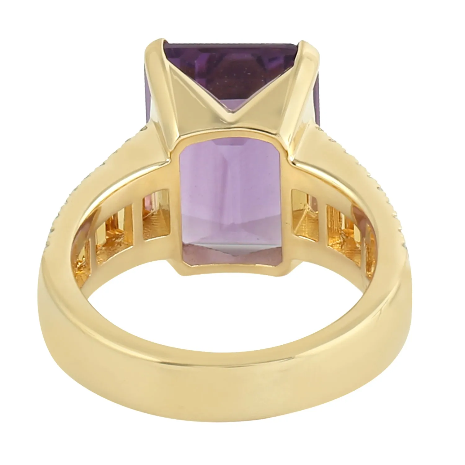 Emerald Cut Amethyst Citrine Diamond Cocktail 18k Yellow Gold Ring