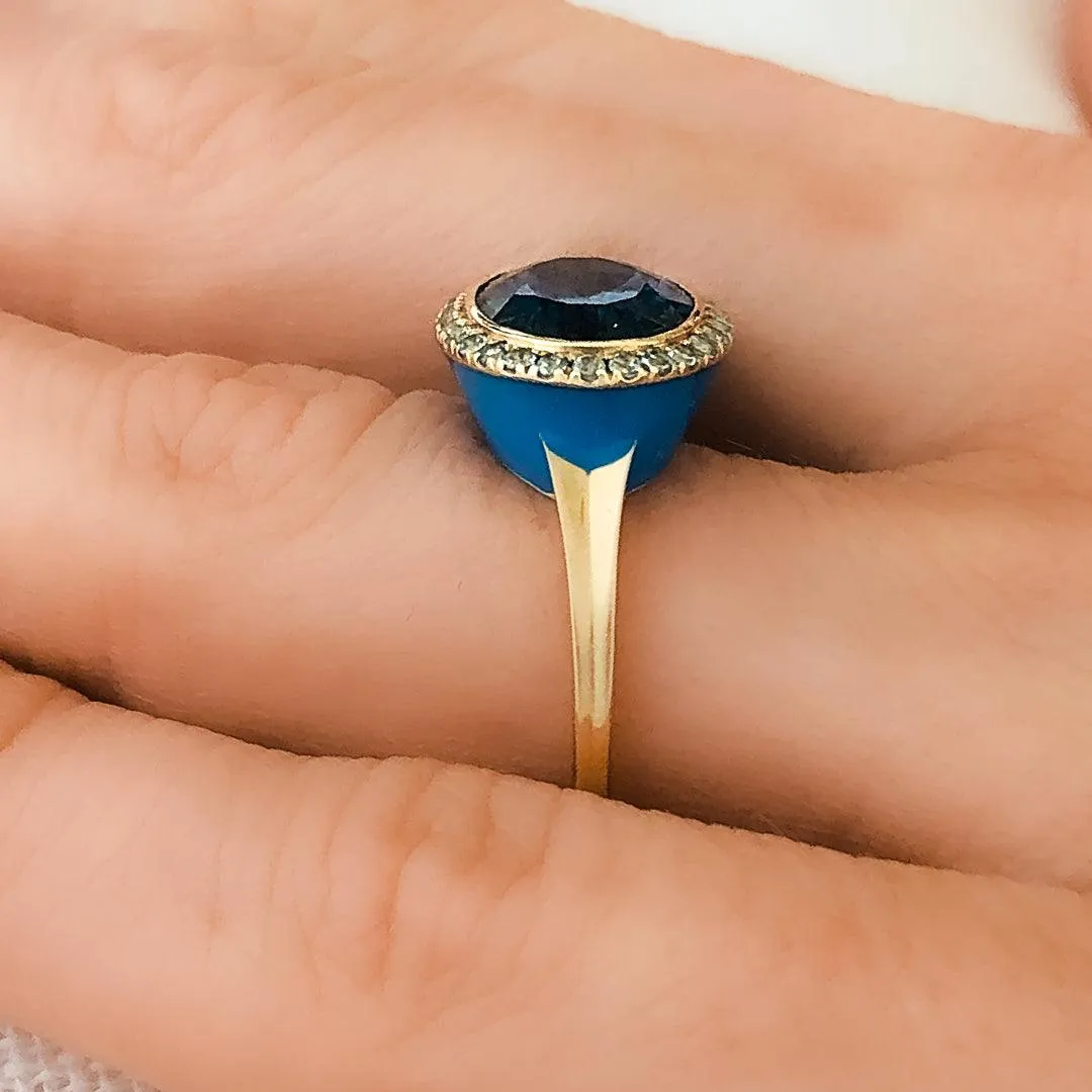 Enamel Cocktail Ring in London Blue Topaz