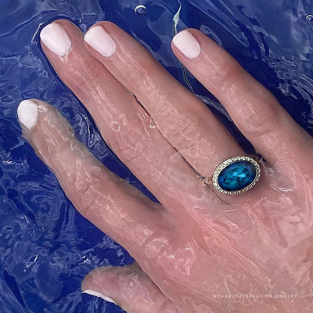 Enamel Cocktail Ring in London Blue Topaz