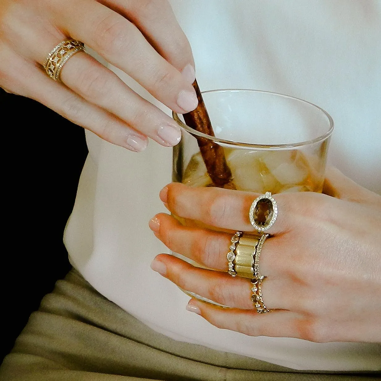 Enamel Cocktail Ring in Smokey Topaz