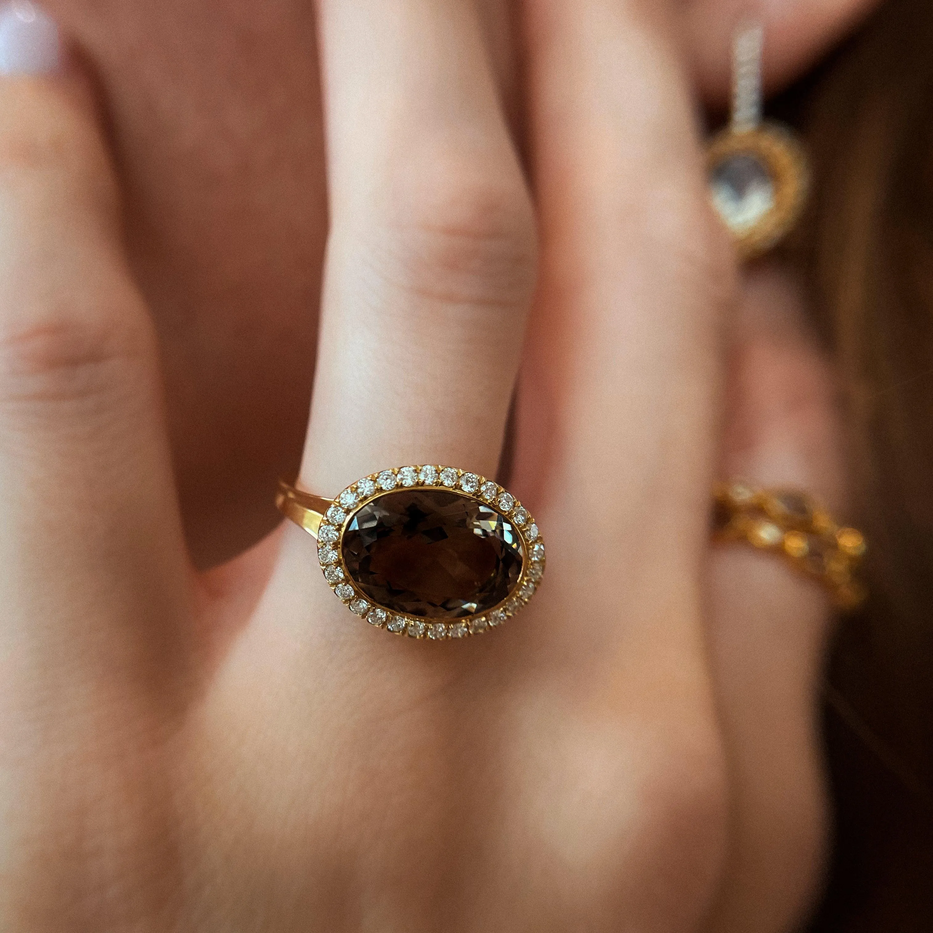 Enamel Cocktail Ring in Smokey Topaz