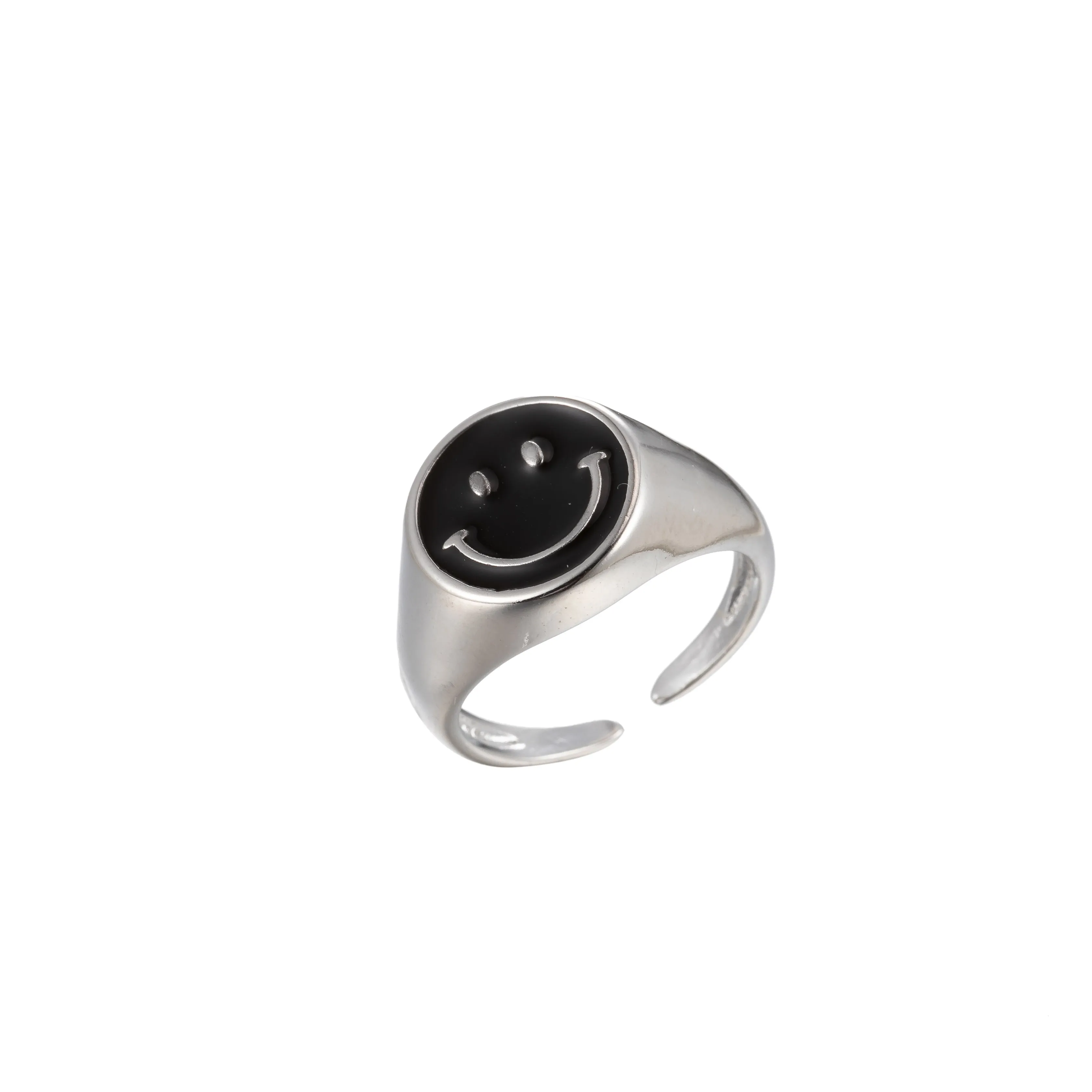 Enamel Happy Face Ring, Silver Smiley Face Signet Ring Y2K Jewelry Inspired O-892~O-901