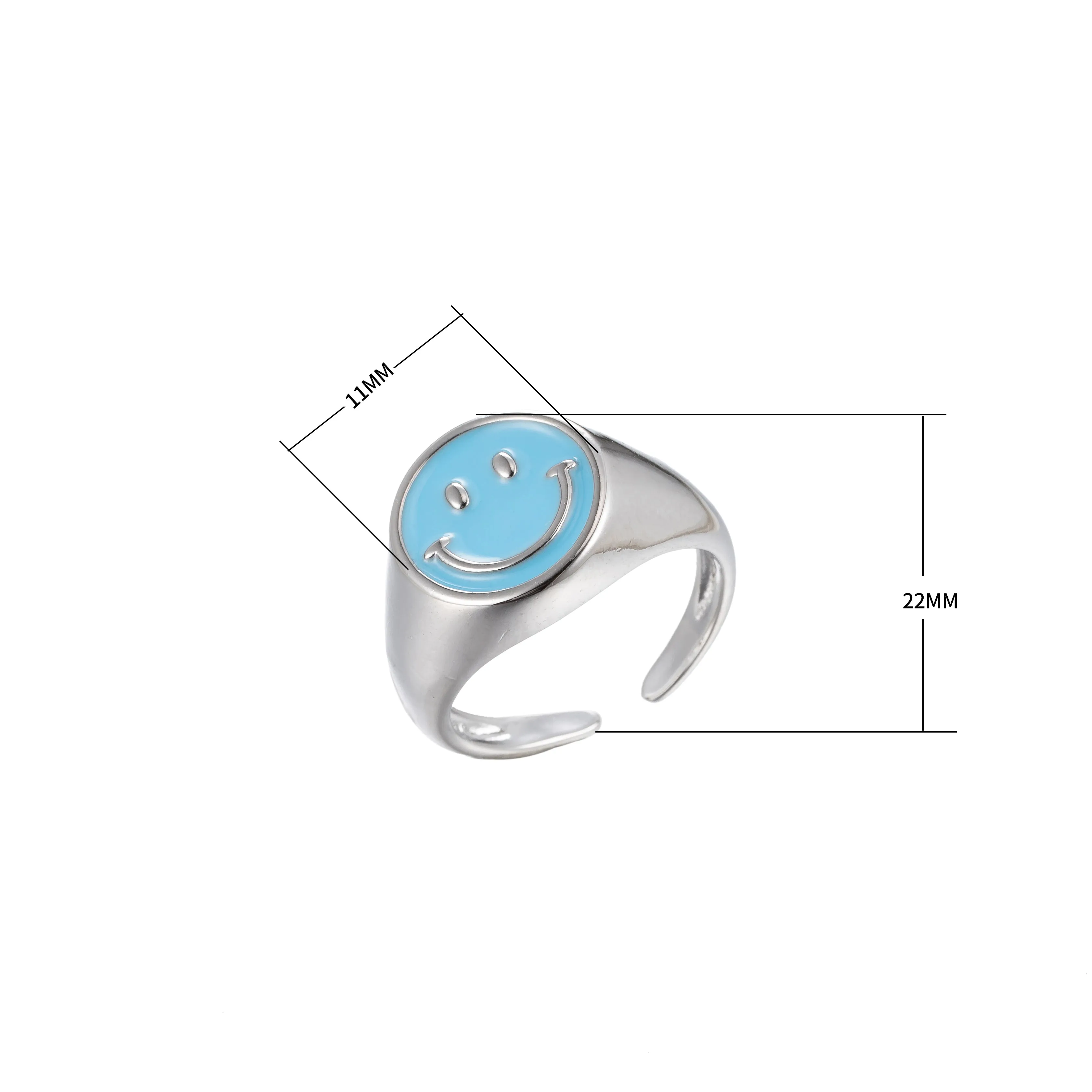 Enamel Happy Face Ring, Silver Smiley Face Signet Ring Y2K Jewelry Inspired O-892~O-901