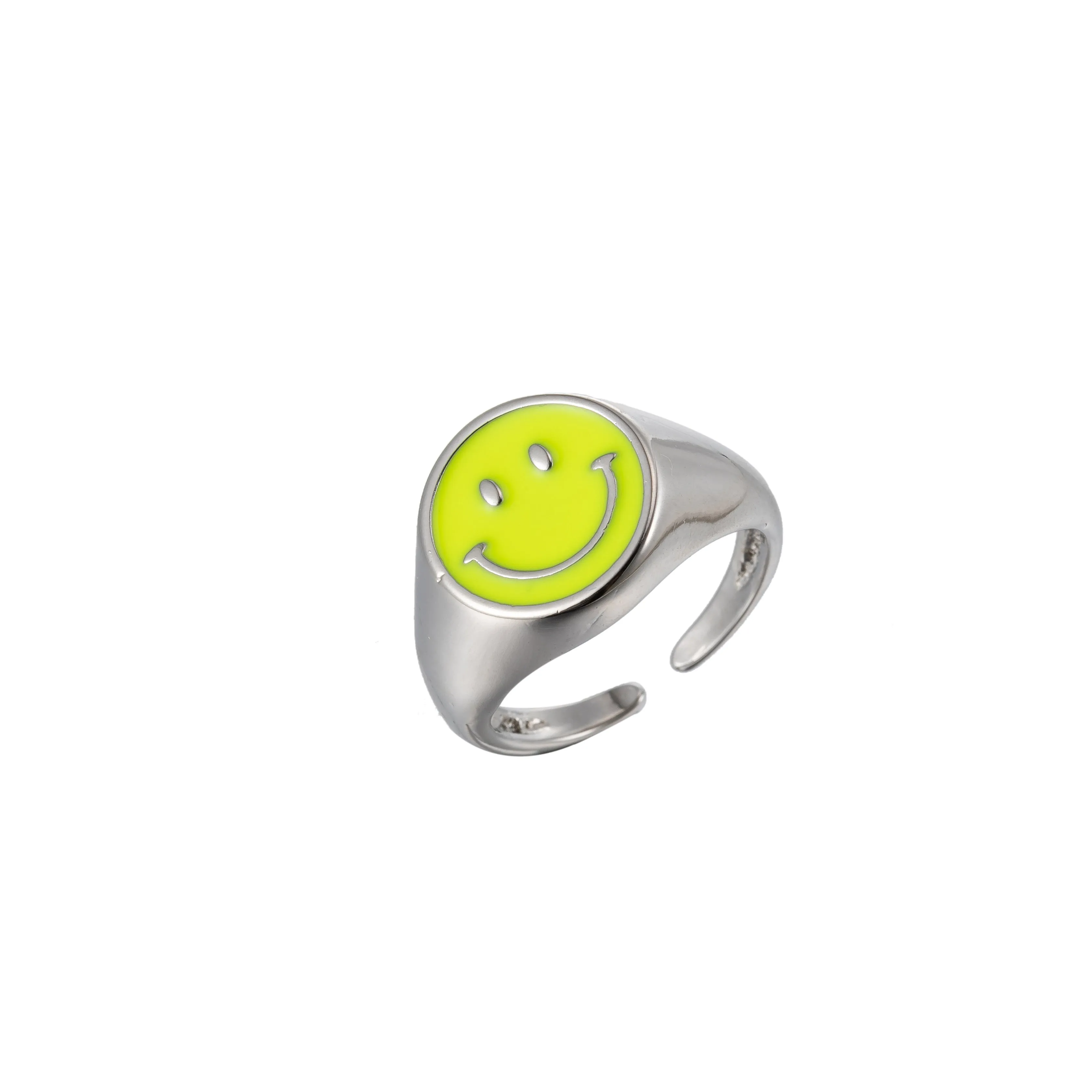 Enamel Happy Face Ring, Silver Smiley Face Signet Ring Y2K Jewelry Inspired O-892~O-901