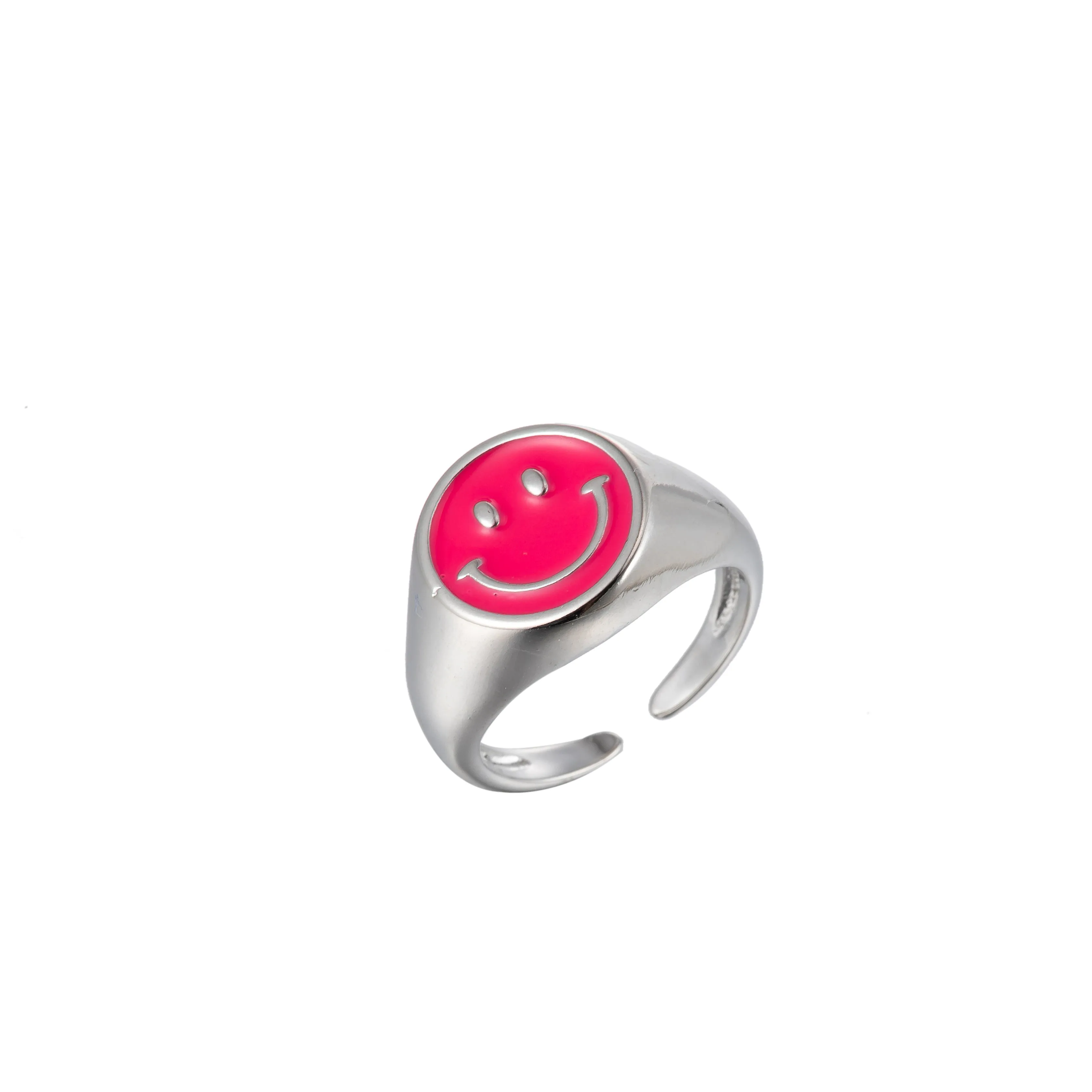 Enamel Happy Face Ring, Silver Smiley Face Signet Ring Y2K Jewelry Inspired O-892~O-901