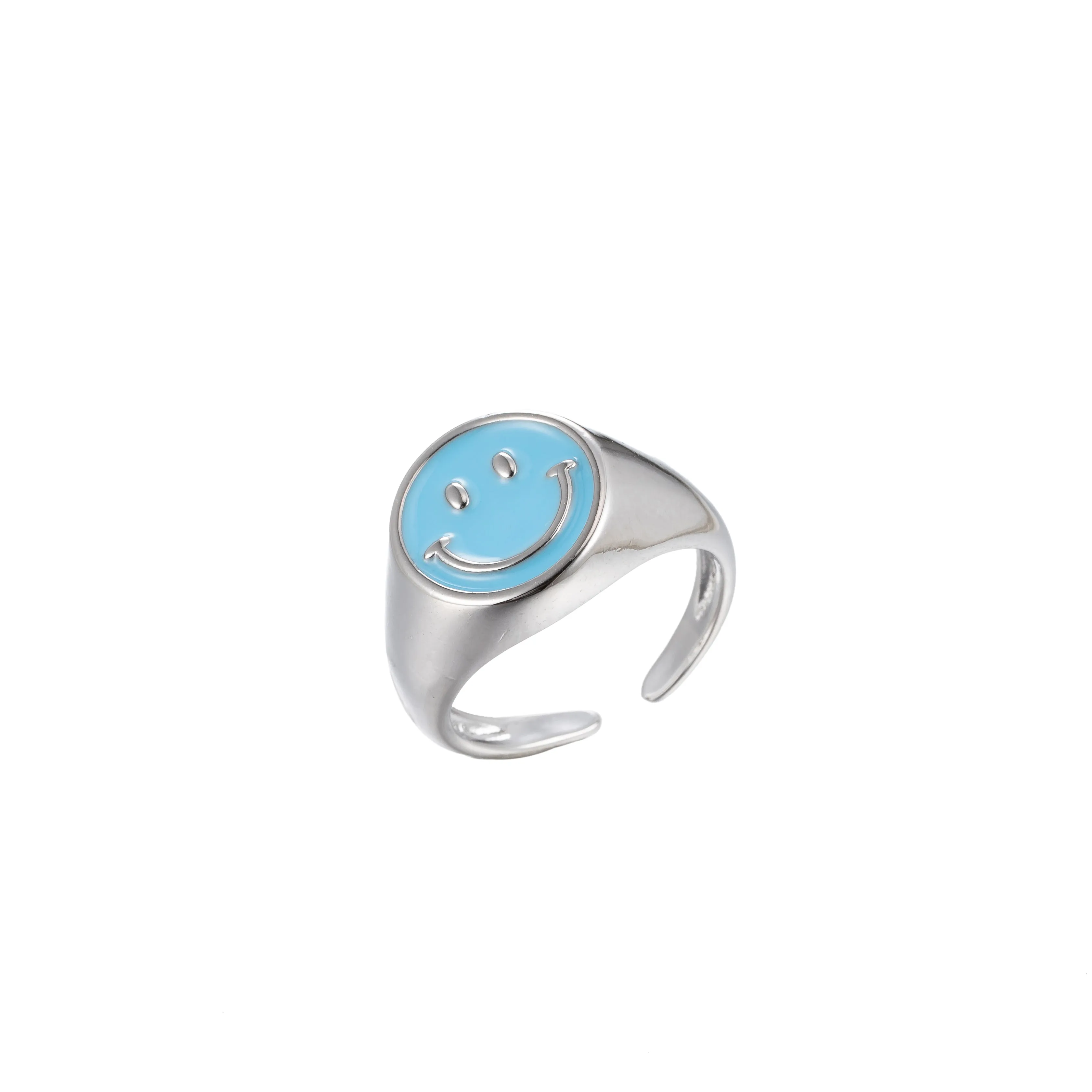Enamel Happy Face Ring, Silver Smiley Face Signet Ring Y2K Jewelry Inspired O-892~O-901