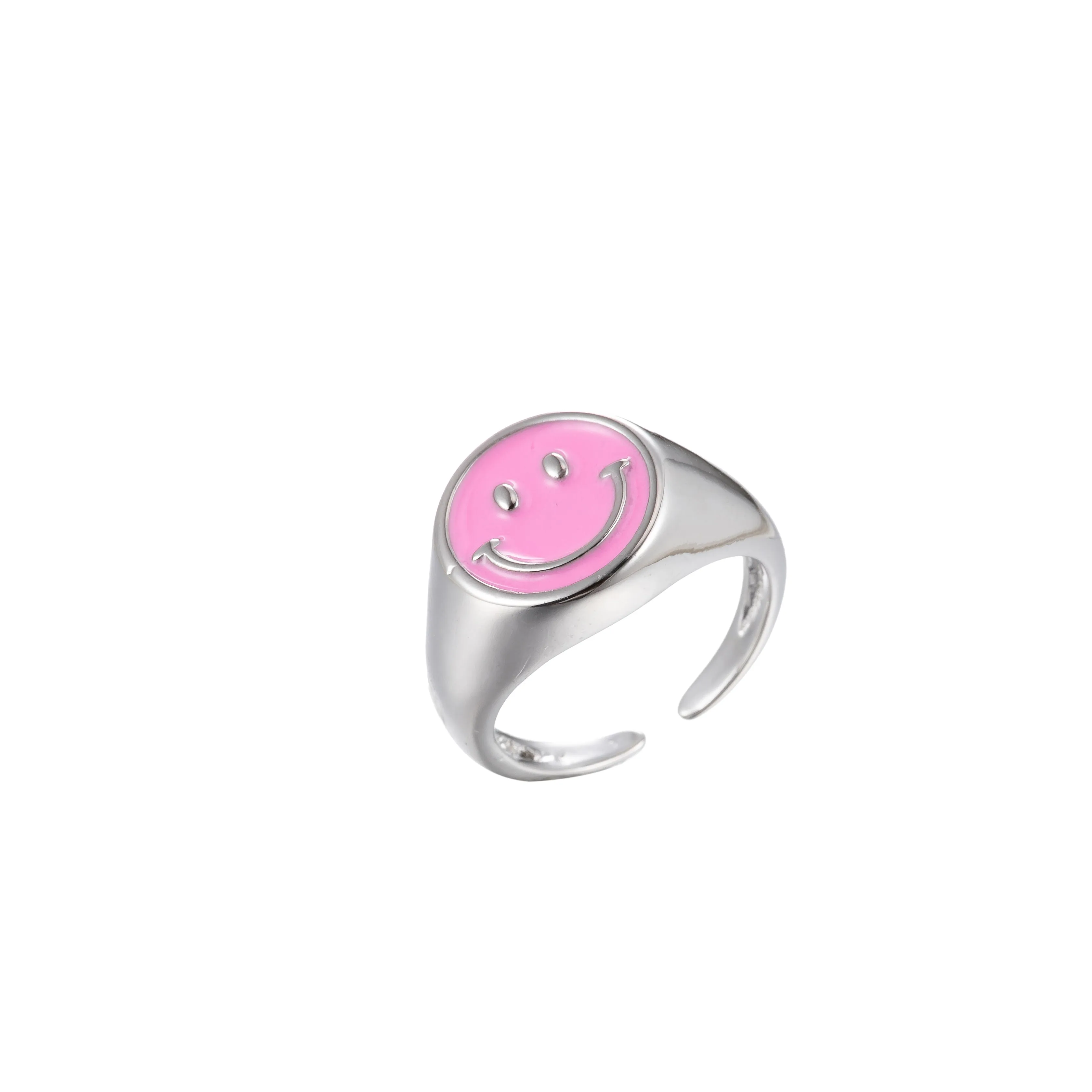 Enamel Happy Face Ring, Silver Smiley Face Signet Ring Y2K Jewelry Inspired O-892~O-901
