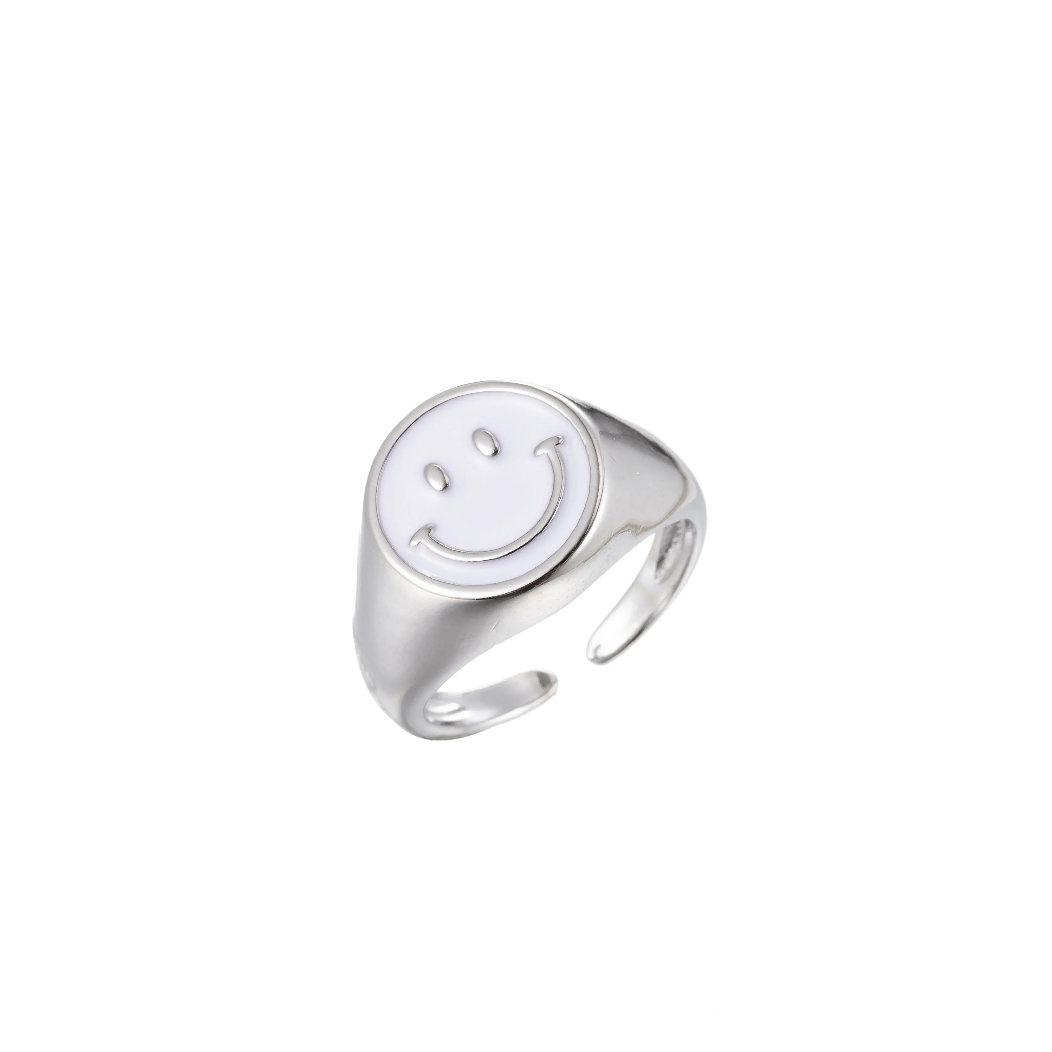 Enamel Happy Face Ring, Silver Smiley Face Signet Ring Y2K Jewelry Inspired O-892~O-901