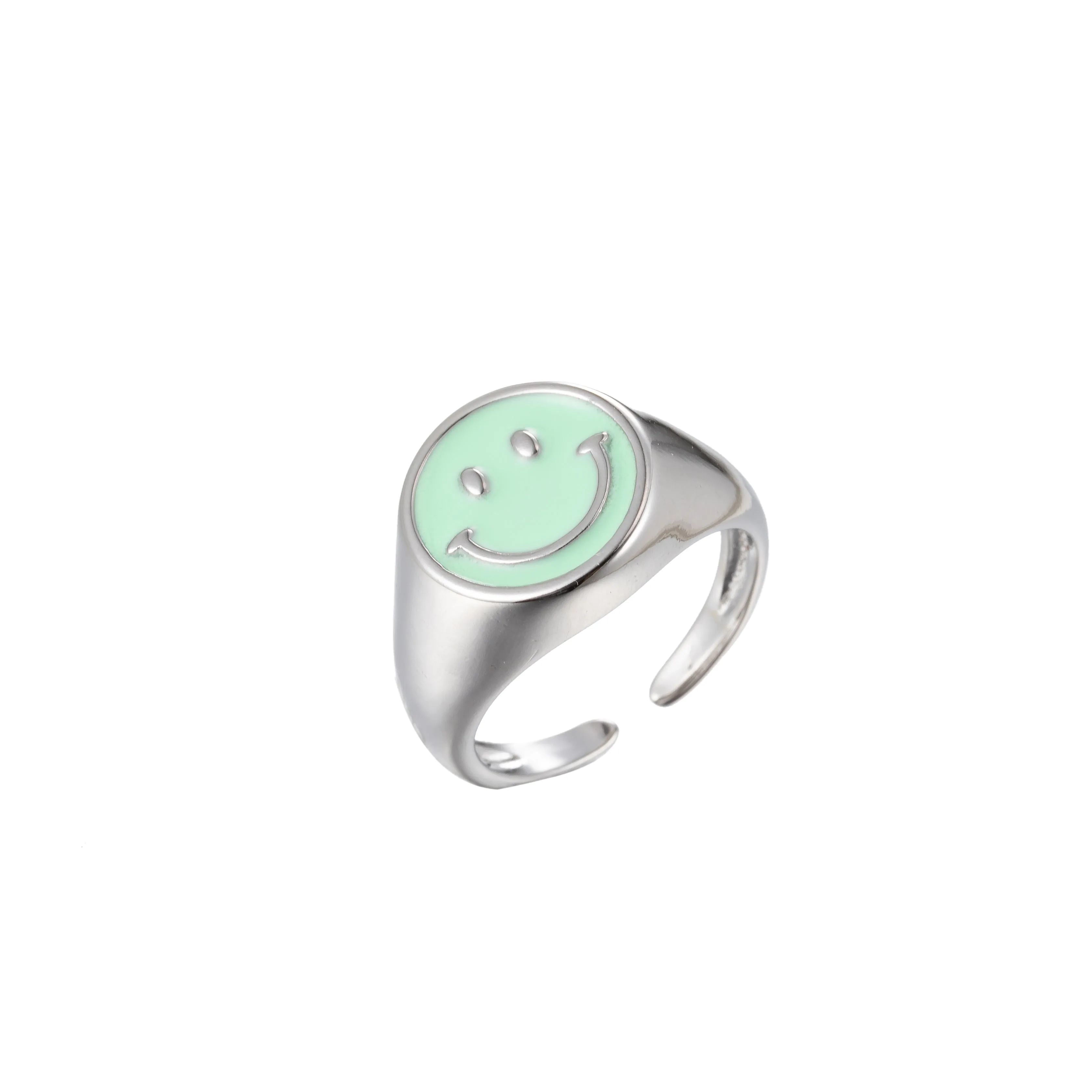 Enamel Happy Face Ring, Silver Smiley Face Signet Ring Y2K Jewelry Inspired O-892~O-901