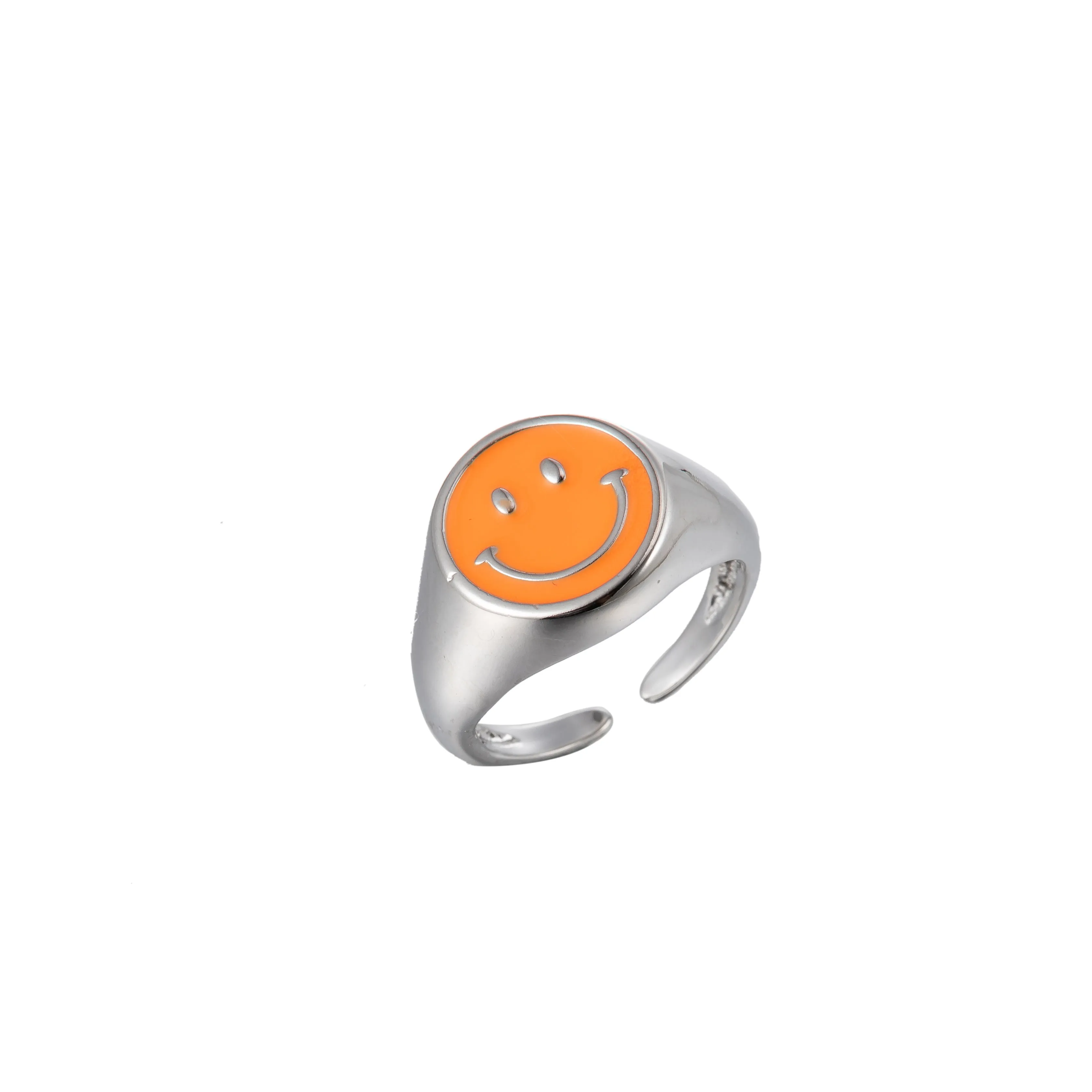 Enamel Happy Face Ring, Silver Smiley Face Signet Ring Y2K Jewelry Inspired O-892~O-901