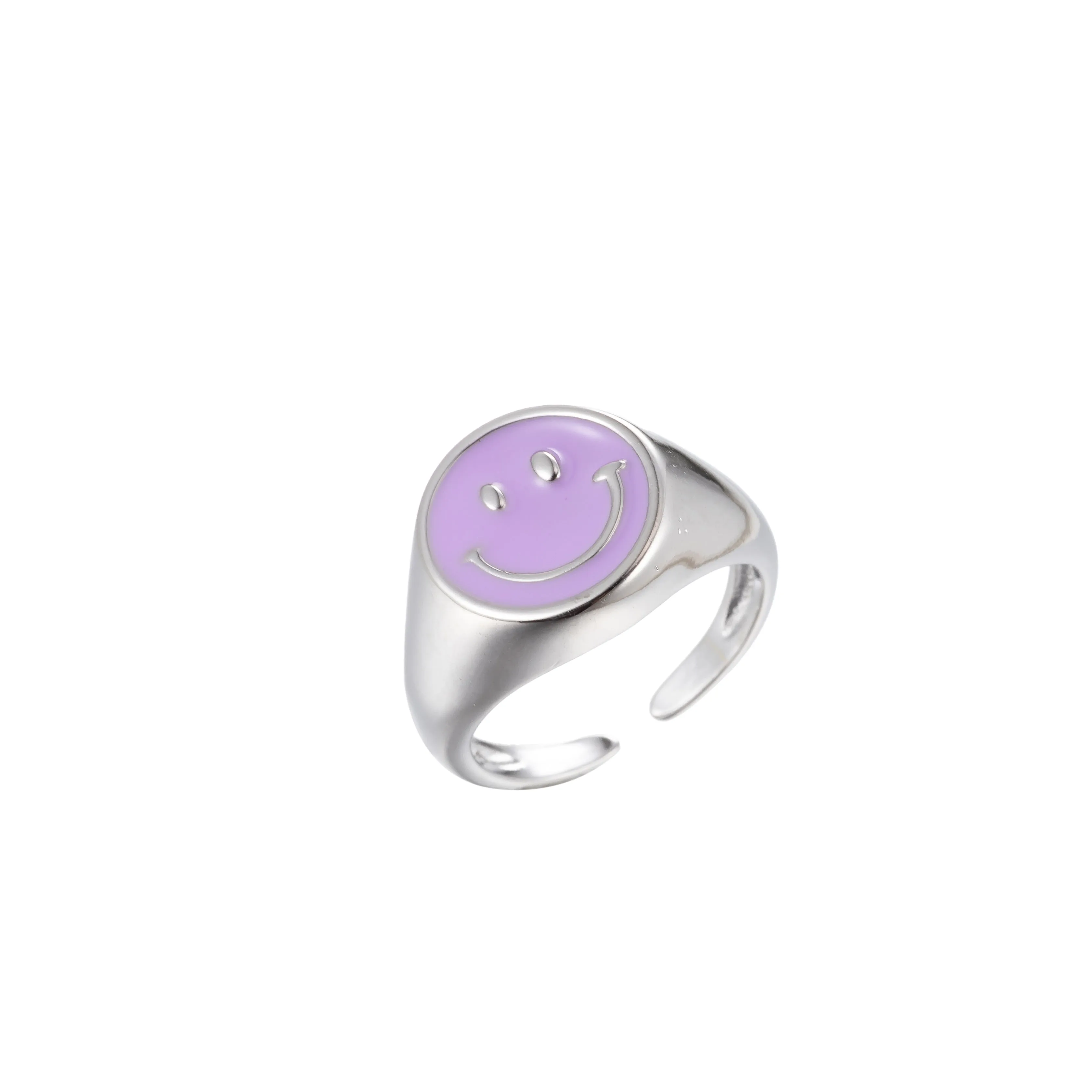 Enamel Happy Face Ring, Silver Smiley Face Signet Ring Y2K Jewelry Inspired O-892~O-901
