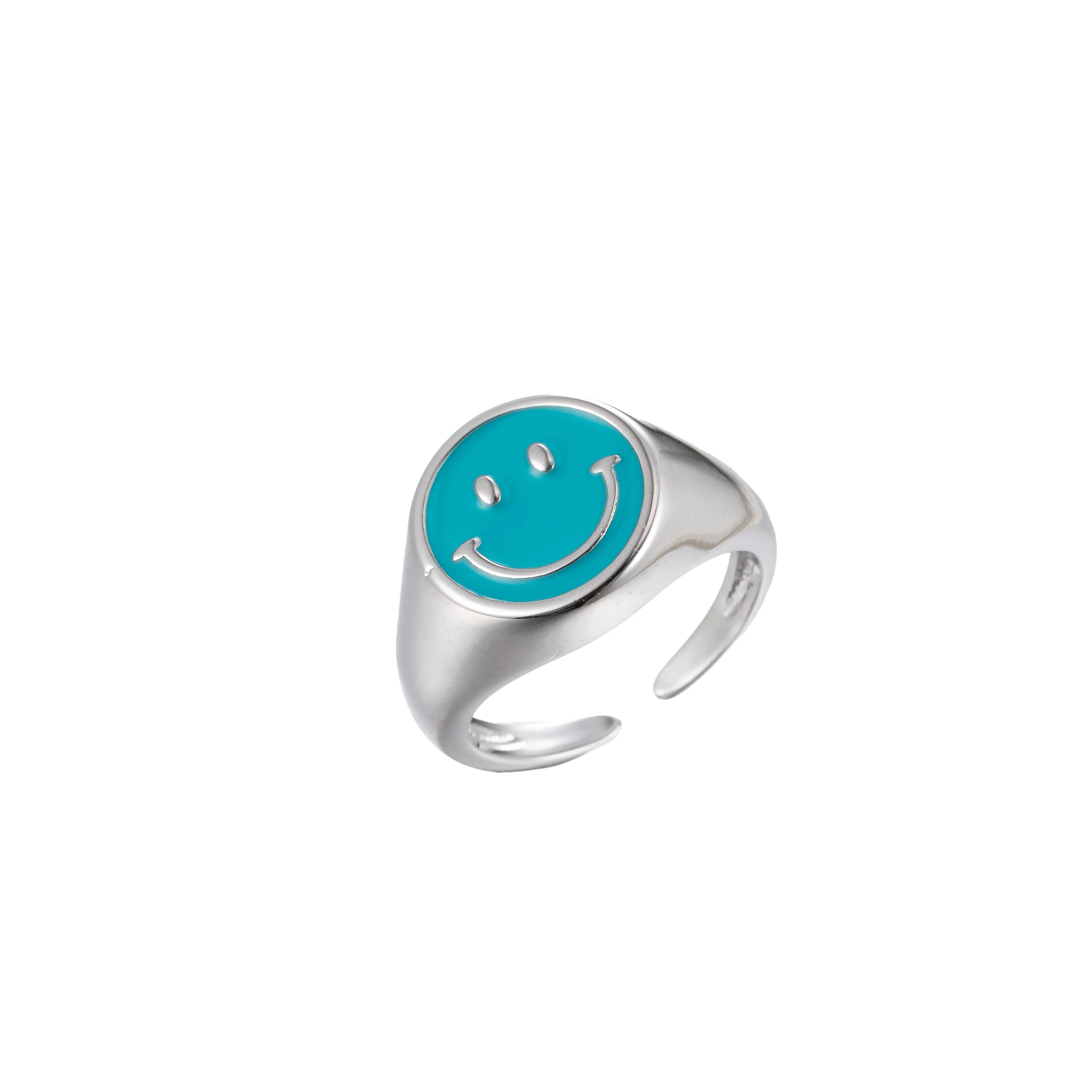 Enamel Happy Face Ring, Silver Smiley Face Signet Ring Y2K Jewelry Inspired O-892~O-901