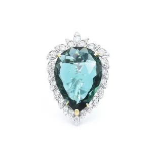 Estate 18KT White Gold Apatite And Diamond Cocktail Ring