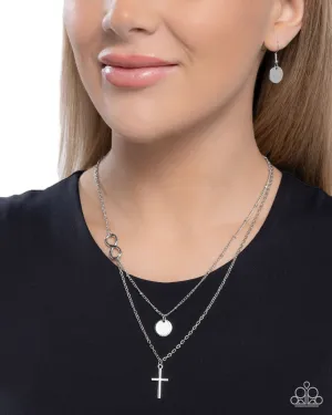 Eternal Embrace - Silver - Cross, Infinity, and Disc Tiered Religious Paparazzi Short Necklace